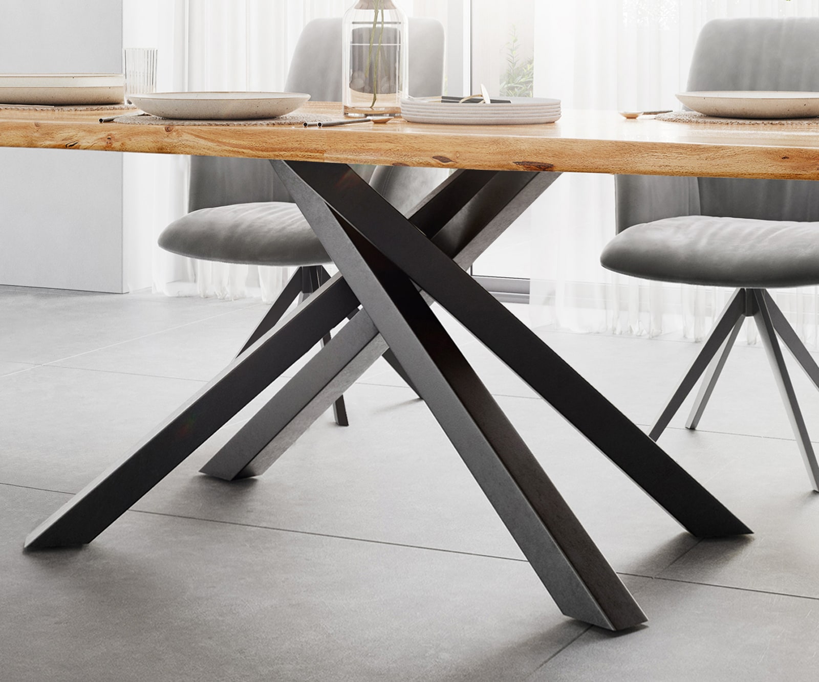 Table à manger Edge 200x100 acacia nature cadre croisé rectangle noir Live-Edge 4