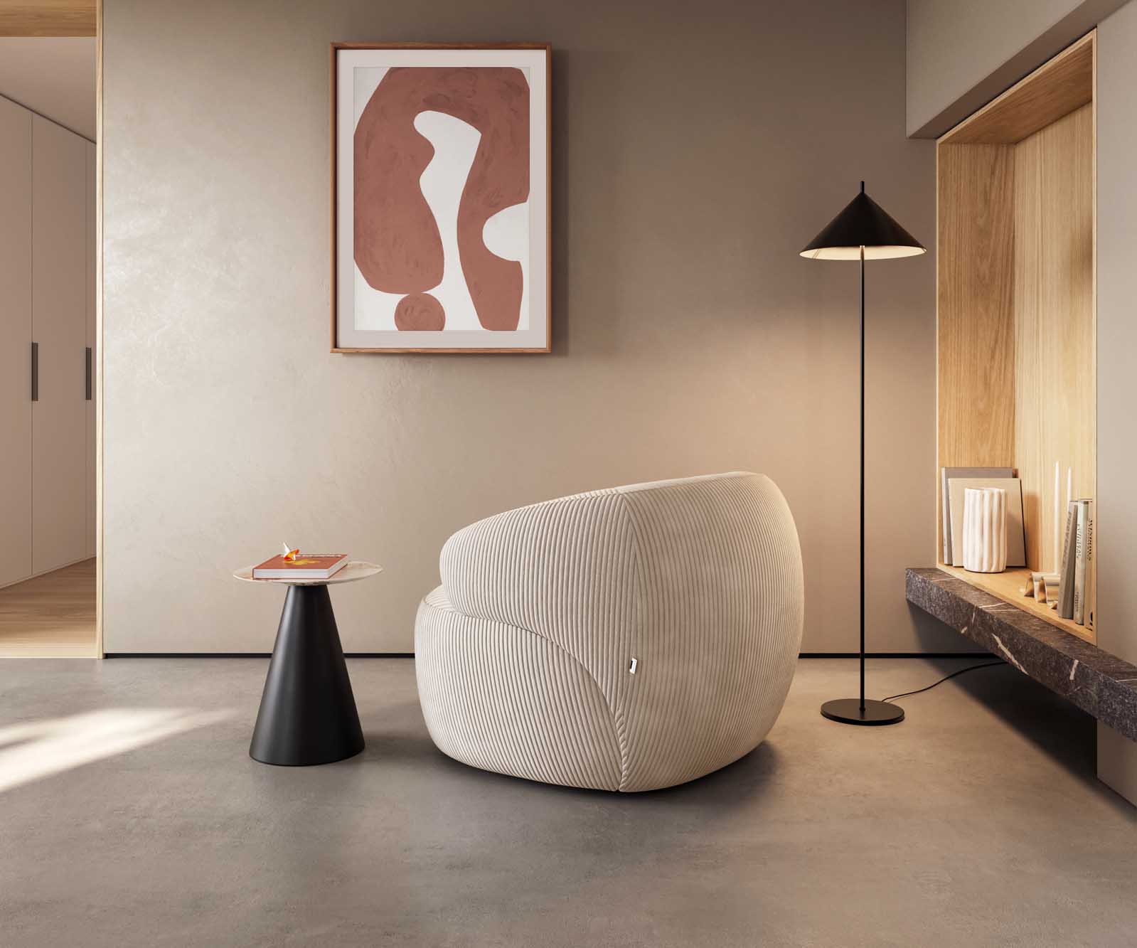 Fauteuil-lounge Nova 88x88 cm velours côtelé Beige 4