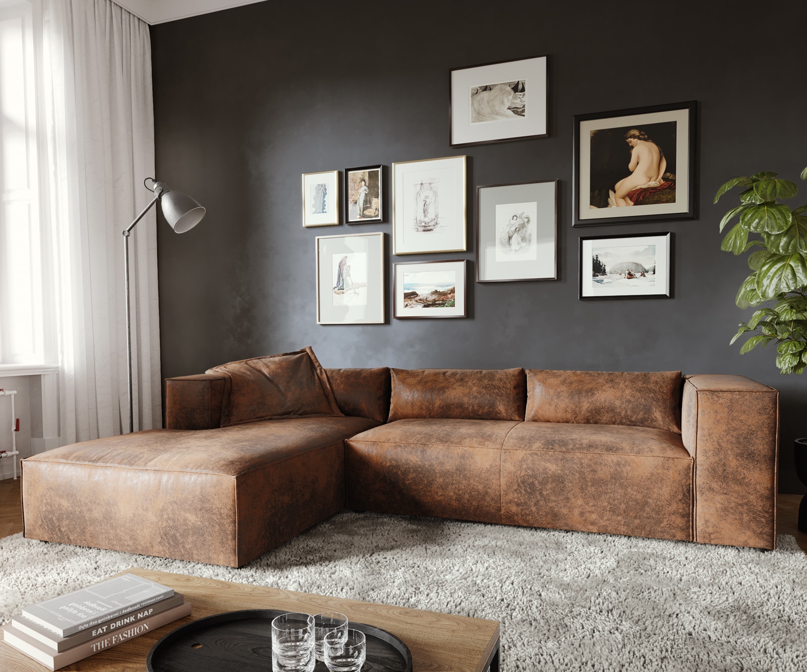 Canapé-d'angle Brom 260 x 175 cm imitation cuir marron Recamière à gauche 3 Canapé-d'angle Brom 260 x 175 cm imitation cuir marron Recamière à gauche 3