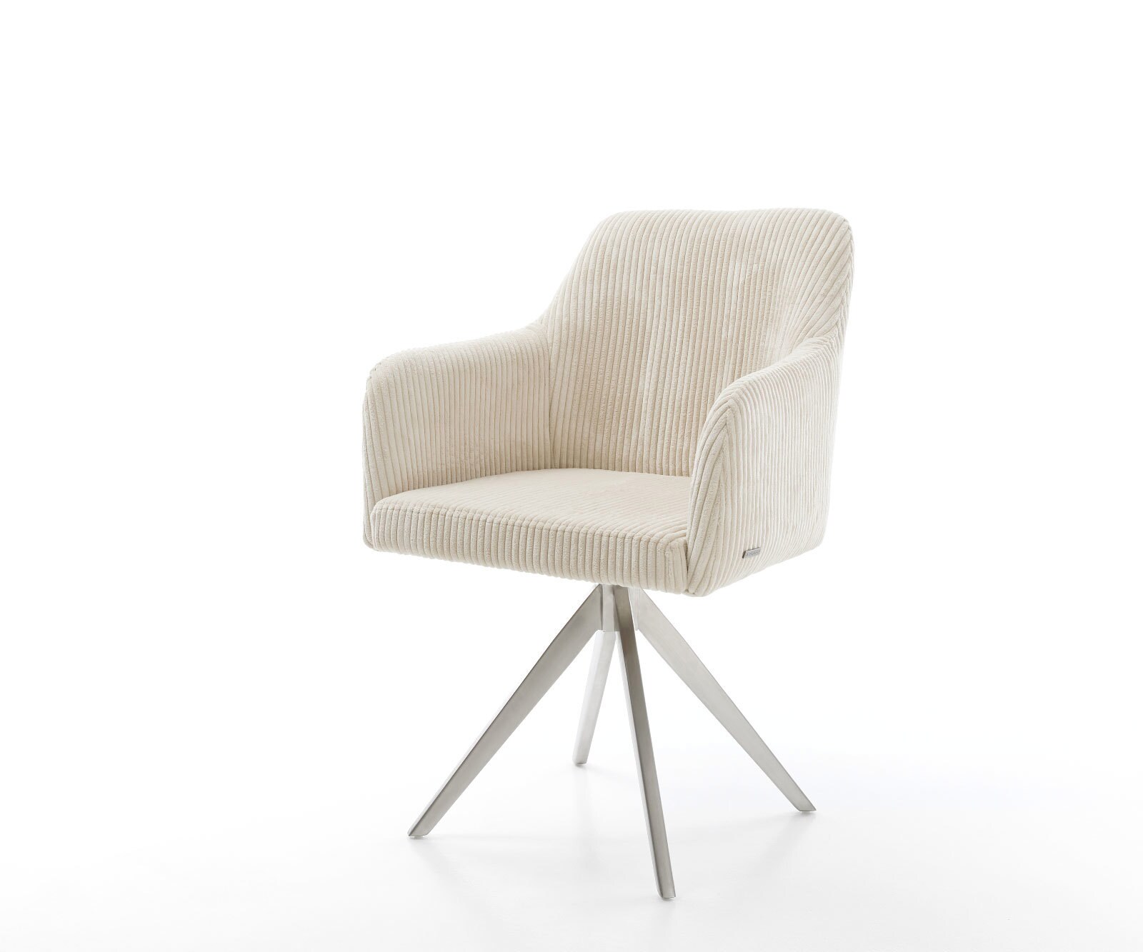 Chaise-de-salle-à-manger Greg-Flex côtelé beige vintage pied croisé angulaire acier inoxydable brossé ressorts ensachés Chaise-de-salle-à-manger Greg-Flex côtelé beige vintage pied croisé angulaire acier inoxydable brossé ressorts ensachés