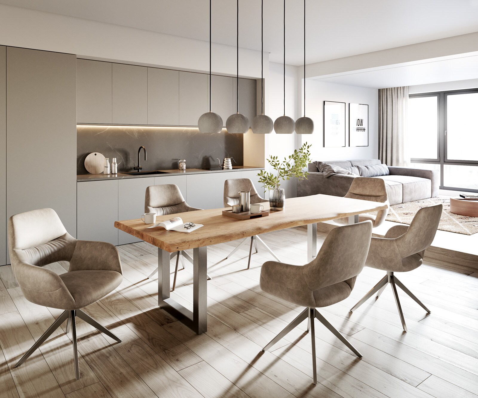 Table-à-manger Edge 260x100 XL acacia nature acier inoxydable large Live-Edge 5