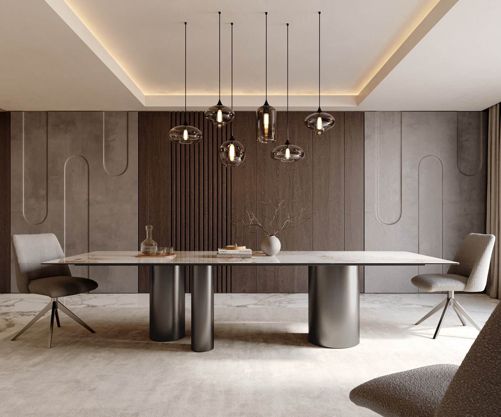 Table à manger Edge 300x100 Céramique Minas Melange Blanc-Beige Troa Acier inoxydable Graphite 1