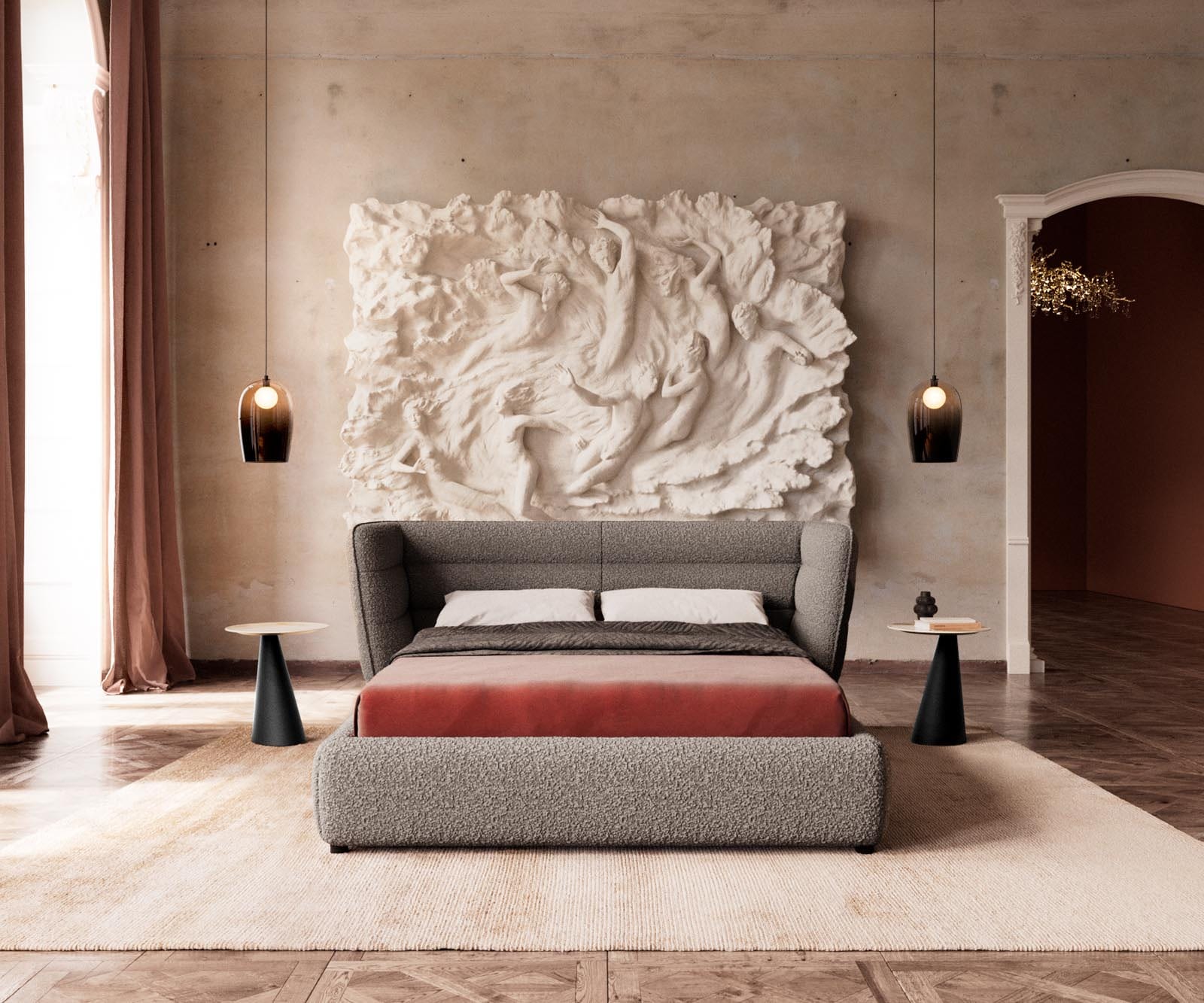 Sommier rembourré Simea 140x200 cm Bouclé Gris Argenté 1 Sommier rembourré Simea 140x200 cm Bouclé Gris Argenté 1