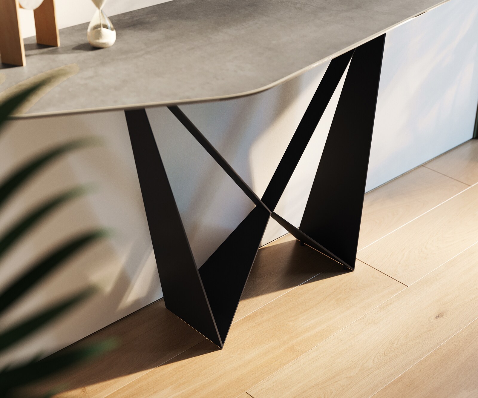 Console Edge Polygonal 180x50 cm Céramique Gris béton Spios Métal Noir 6