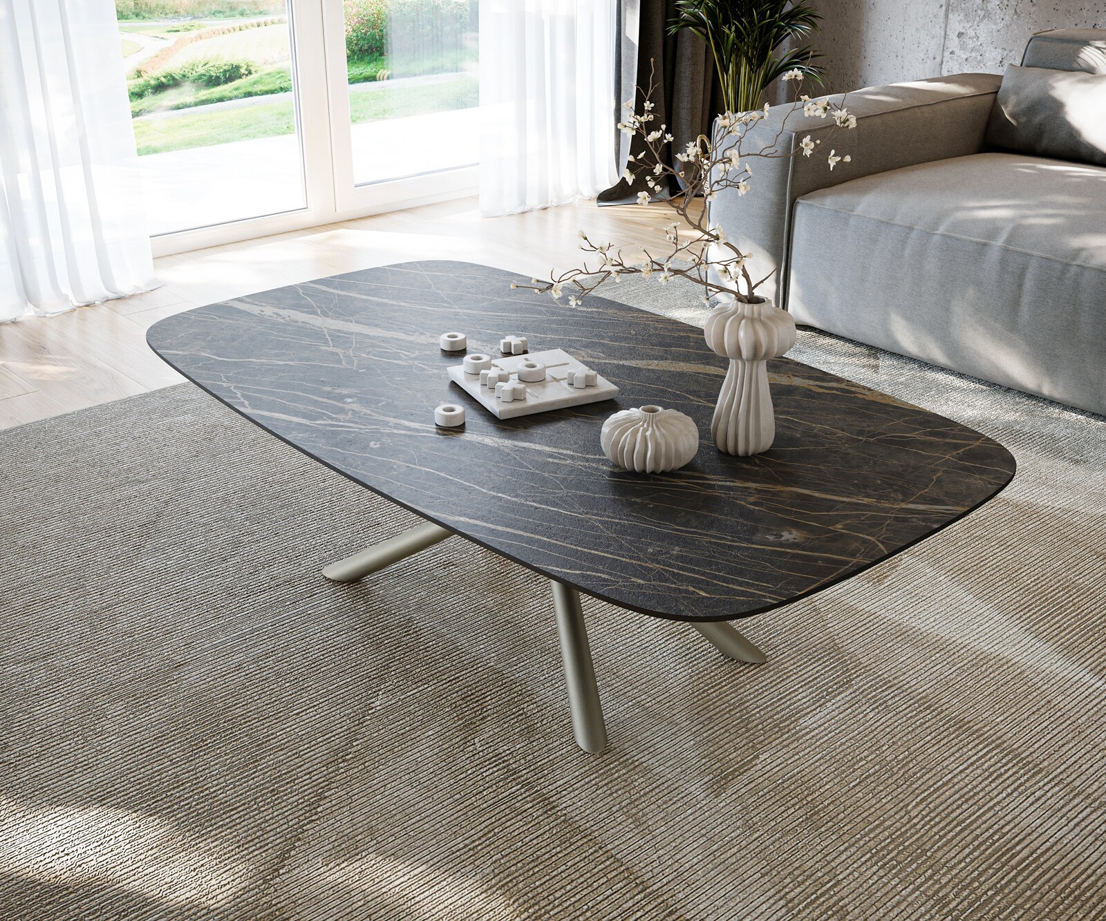 Table basse Edge Boot 140x80 cm céramique Laminam® Noir Desir brun Sarity Metall finition effet titane 3