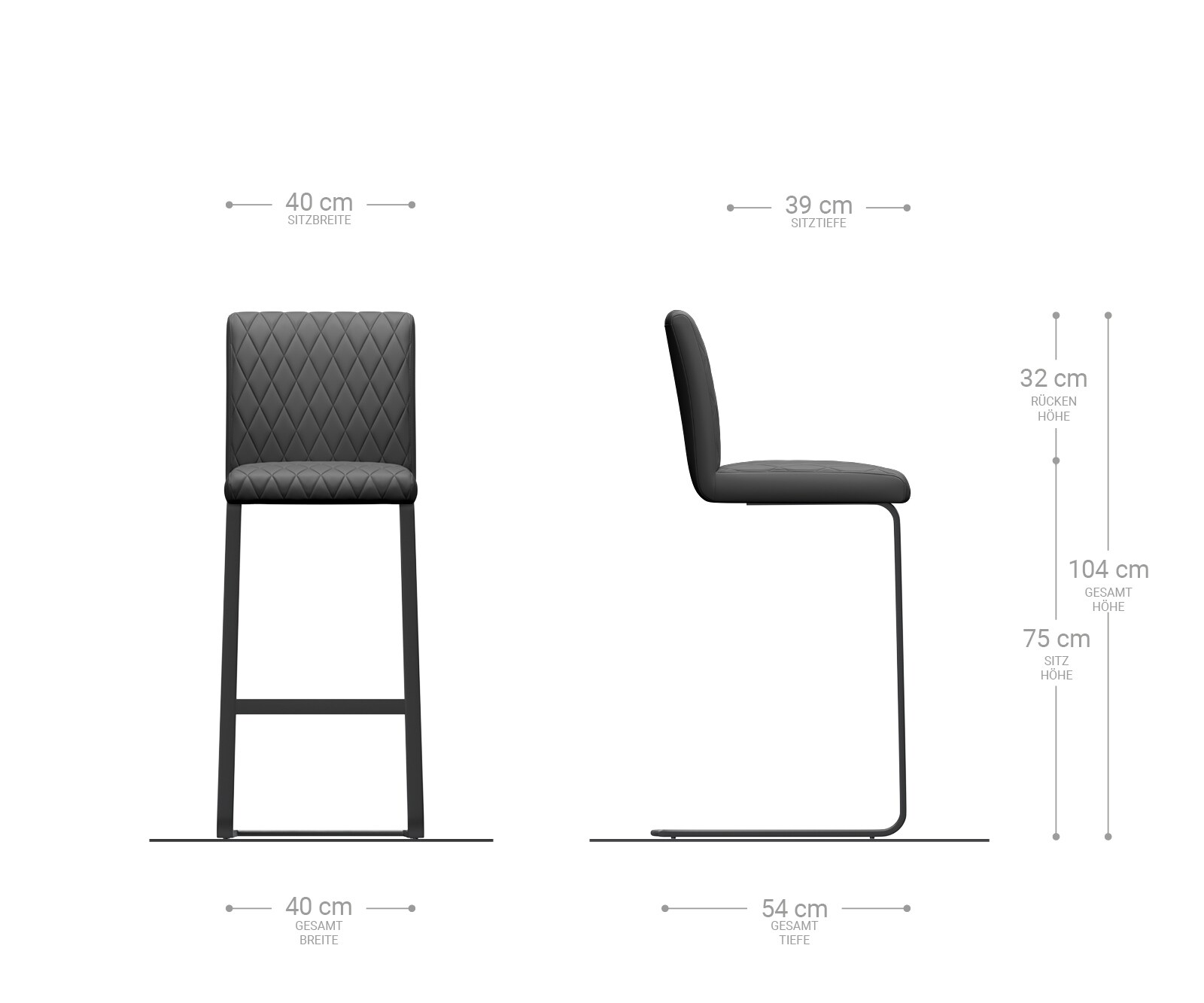 Chaise-de-bar Earnest-Flex piqué en diamant Vintage anthracite  chaise cantilever acier plat inoxydable 6