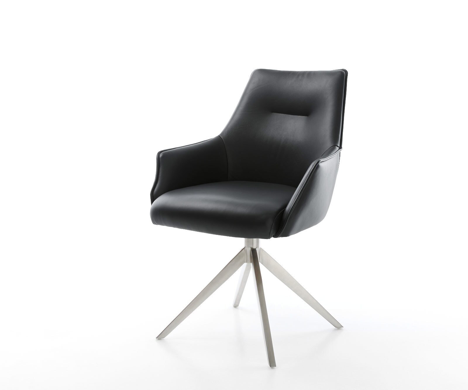 Chaise-pivotante Alja-Flex cuir de vache noir pied croisé large acier inoxydable brossé pivotement sur 360° fonction bascule ressorts ensachés