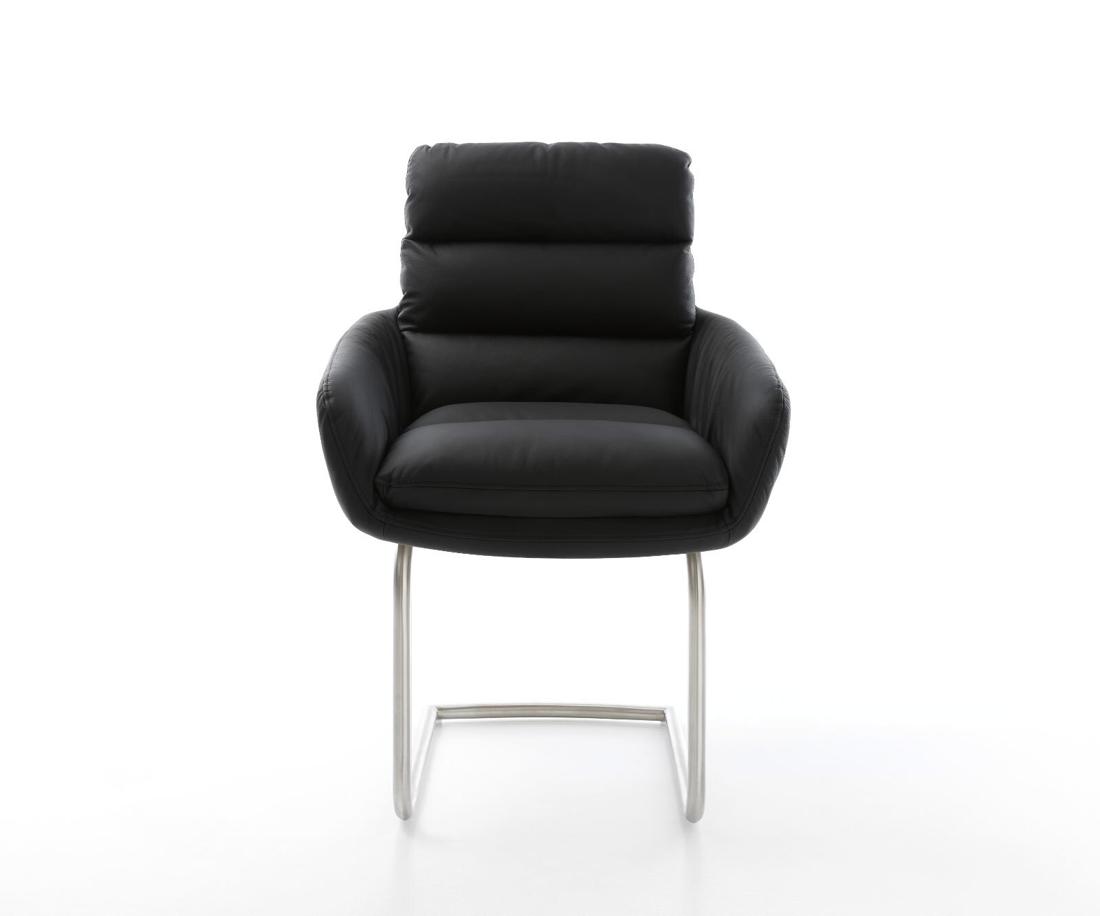 Cantilever Abelia-Flex avec accoudoirs cuir de vache noir pied cantilever rond acier inoxydable brossé 1 Cantilever Abelia-Flex avec accoudoirs cuir de vache noir pied cantilever rond acier inoxydable brossé 1