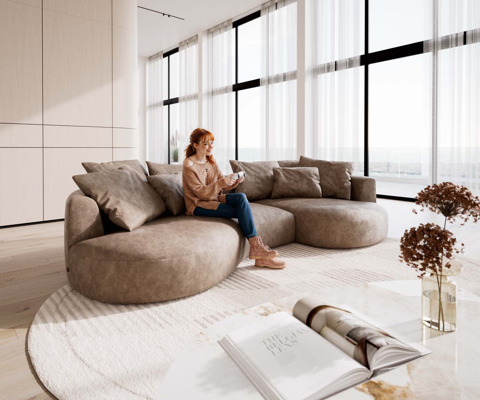 Canapé Edina 330x170 cm microfibre taupe vintage Canapé Edina 330x170 cm microfibre taupe vintage