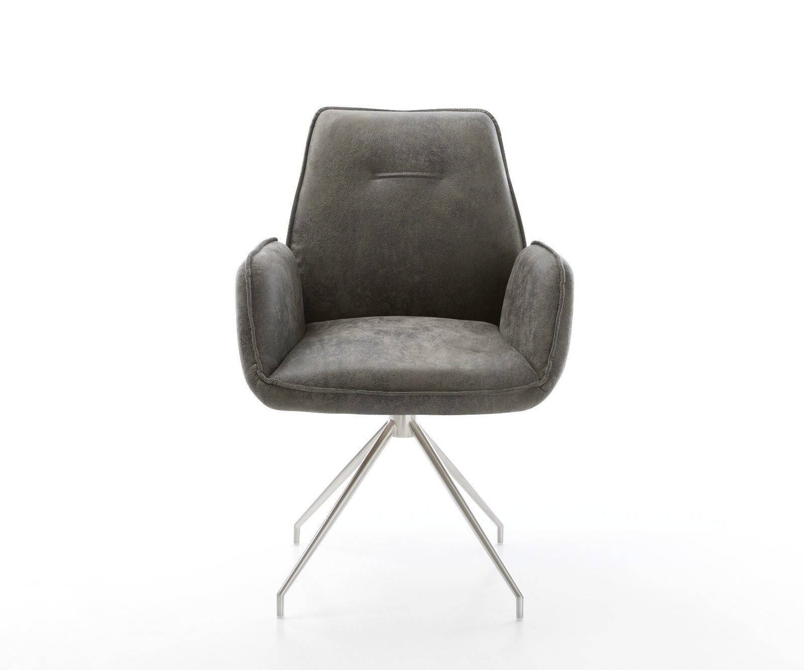 Chaise-de-salle-à-manger Zoa-Flex microvelours gris antique pied croisé conique acier inoxydable brossé ressorts ensachés 1