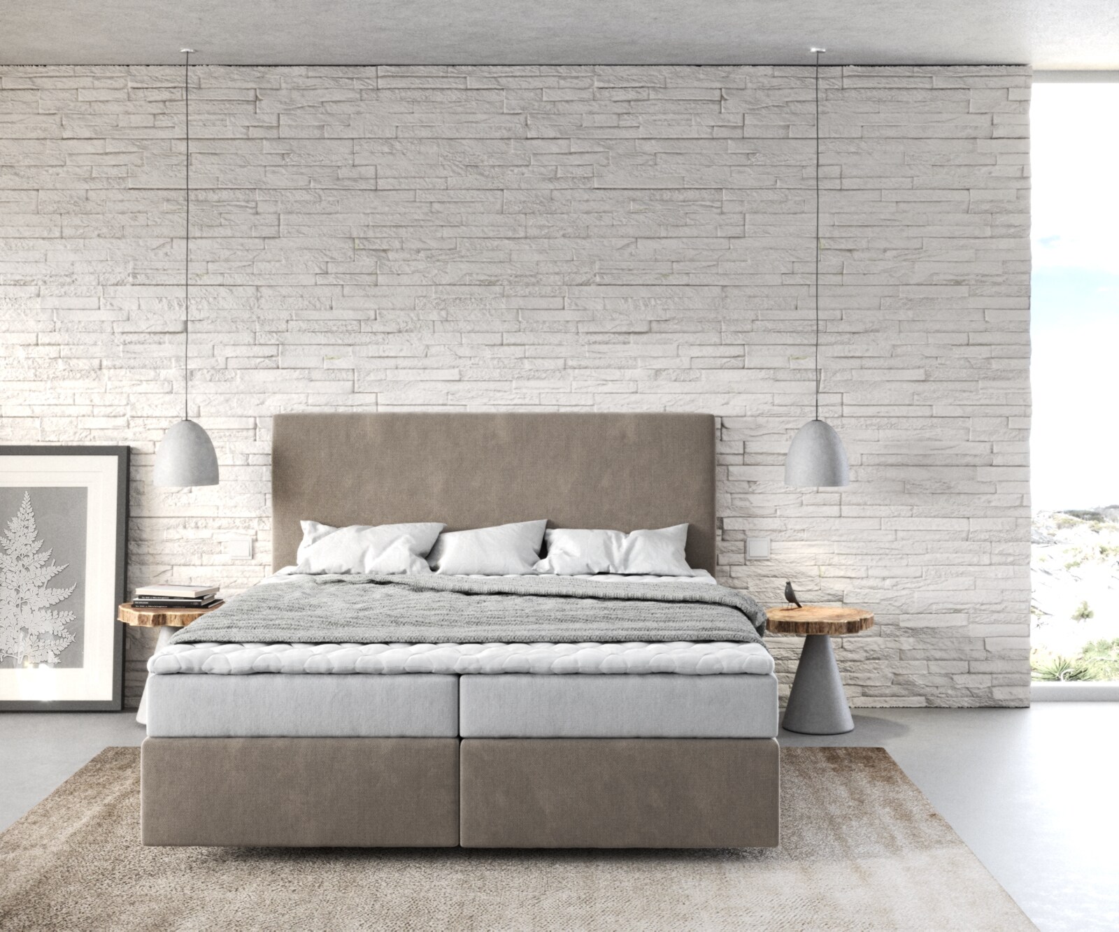 Lit-à-sommier-tapissier Dream-Well 160x200 cm en microfibre beige 1