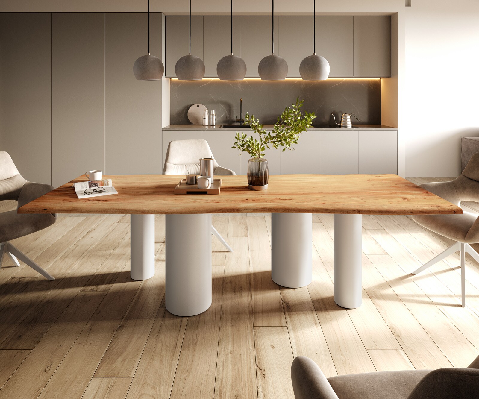 Table à manger Edge 260x100 Acacia Nature Pilier Métal Blanc Live-Edge 2