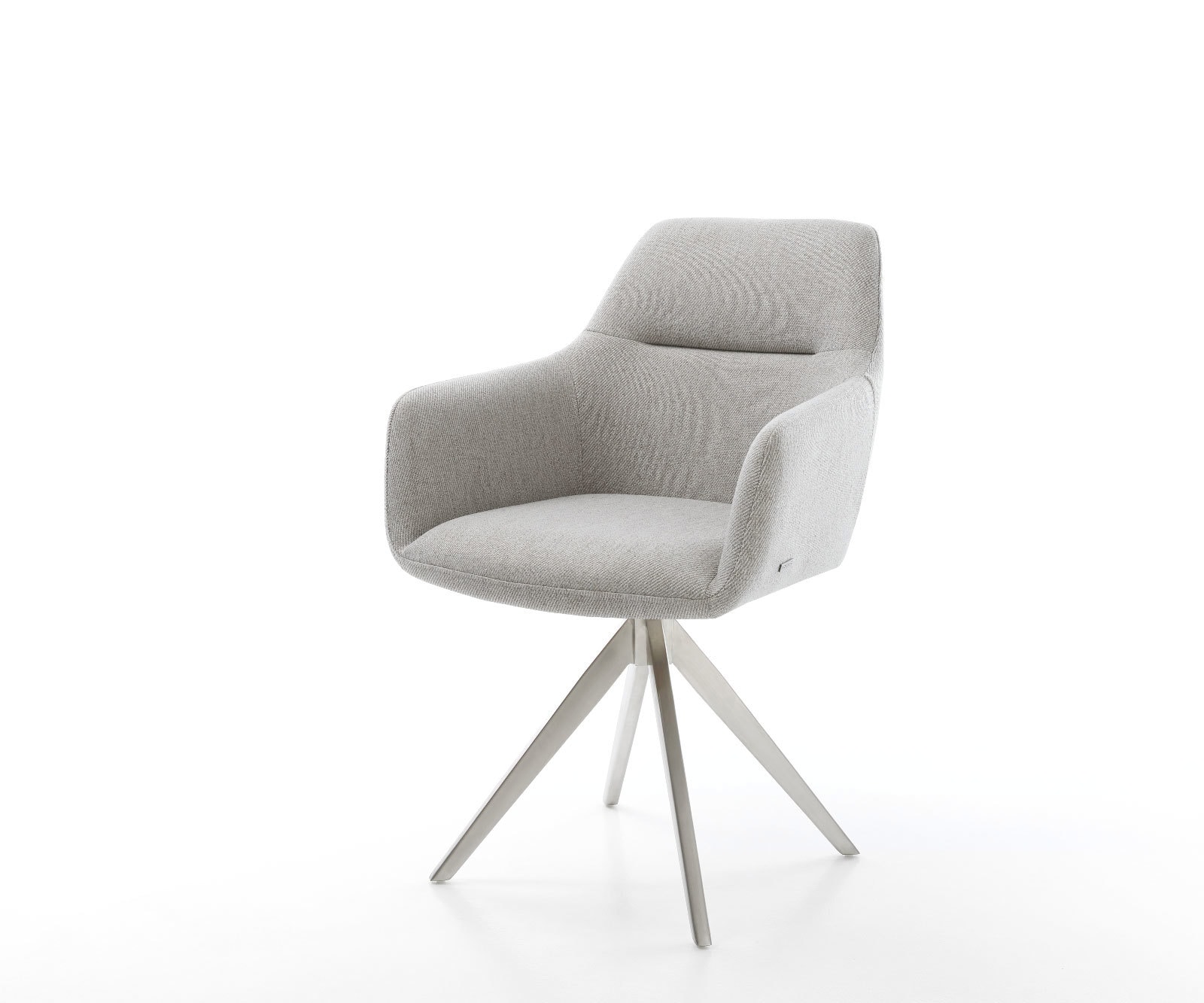 Chaise-de-salle-à-manger Pejo-Flex rayures gris clair pied croisé angulaire acier inoxydable brossé ressorts ensachés Chaise-de-salle-à-manger Pejo-Flex rayures gris clair pied croisé angulaire acier inoxydable brossé ressorts ensachés