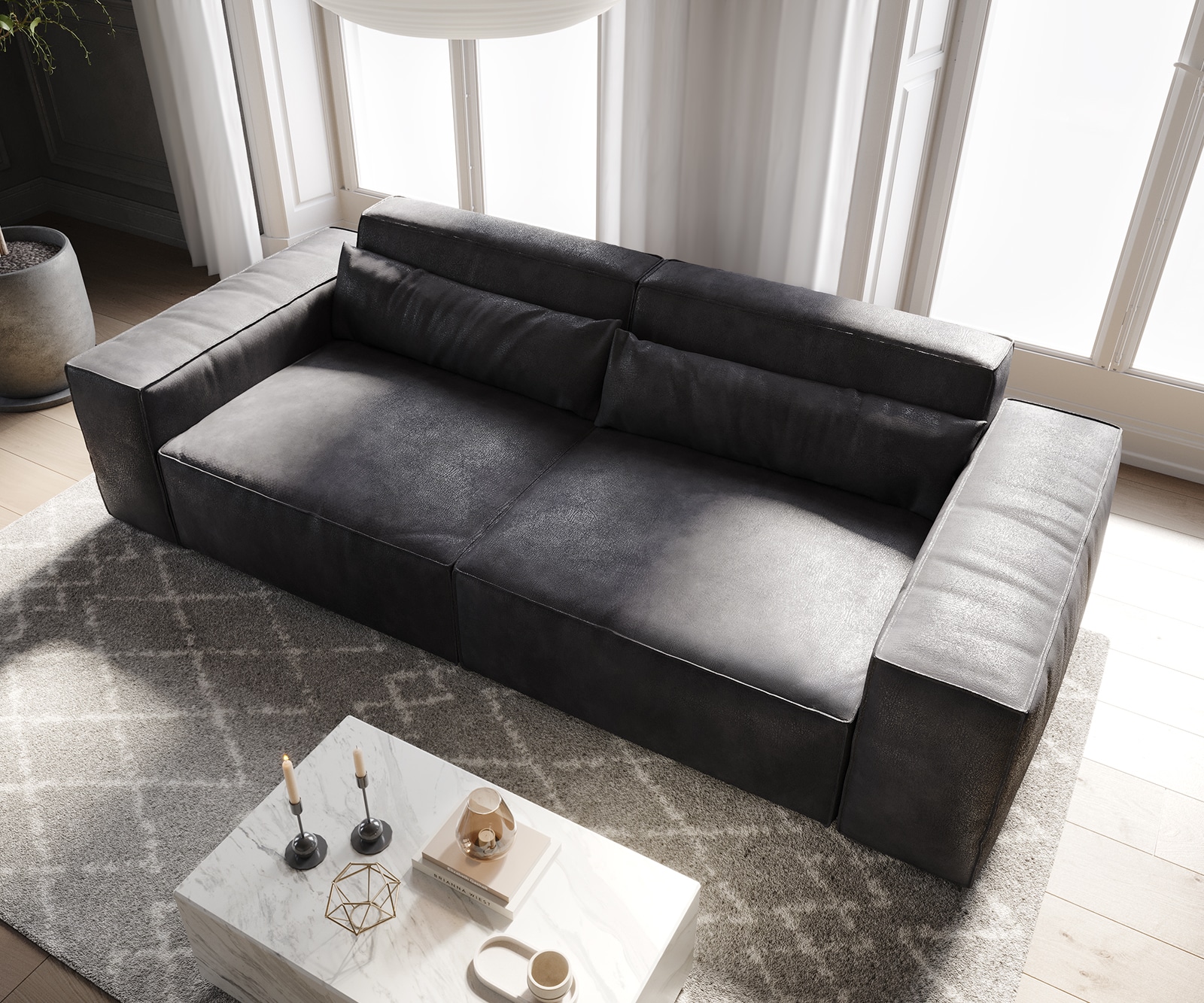 Grand Canapé Sirpio 230x95 cm Cuir synthétique Vintage Anthracite 3 Grand Canapé Sirpio 230x95 cm Cuir synthétique Vintage Anthracite 3