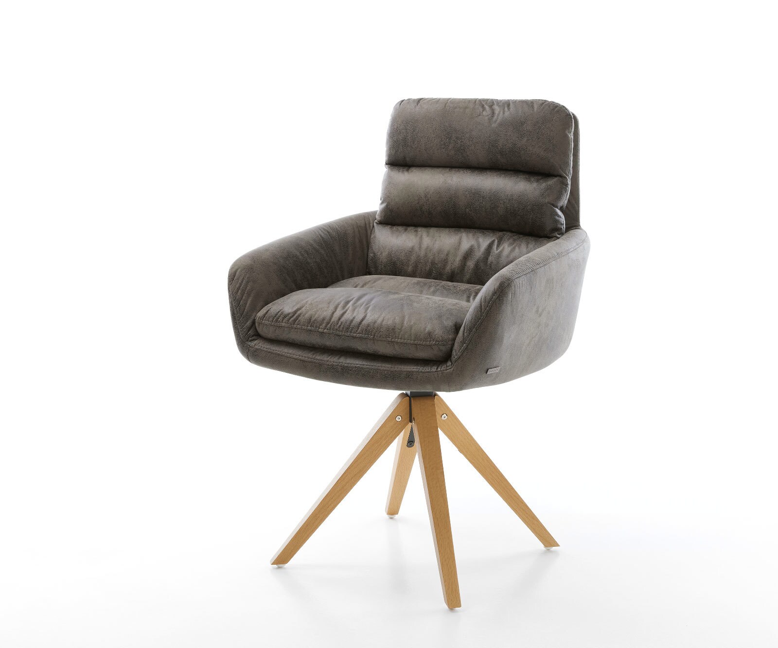 Chaise-de-salle-à-manger Abelia-Flex avec accoudoirs microvelours gris antique pied en bois angulaire naturel
