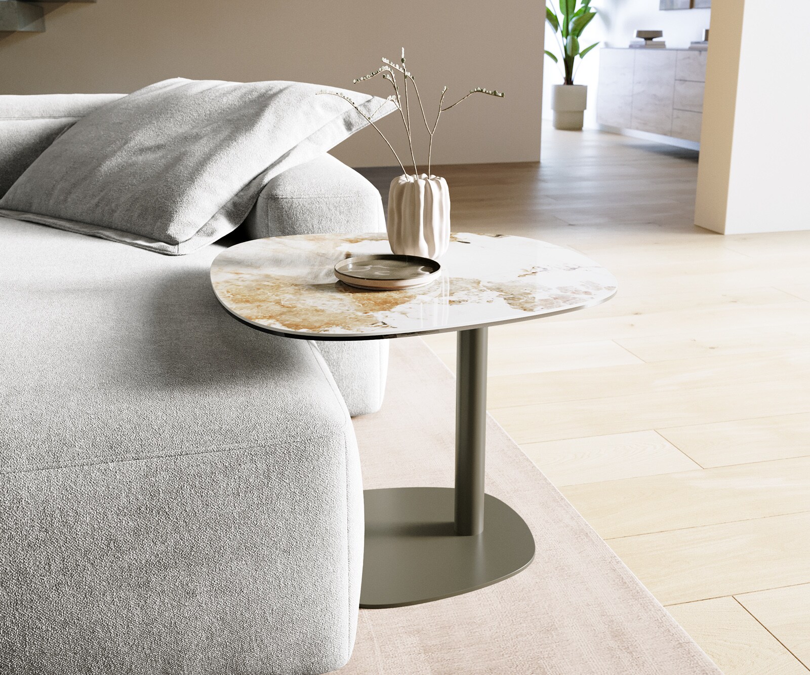 table d’appoint Edge Boot 60x60 cm céramique Minas Melange Eleny Metall finition effet titane 1