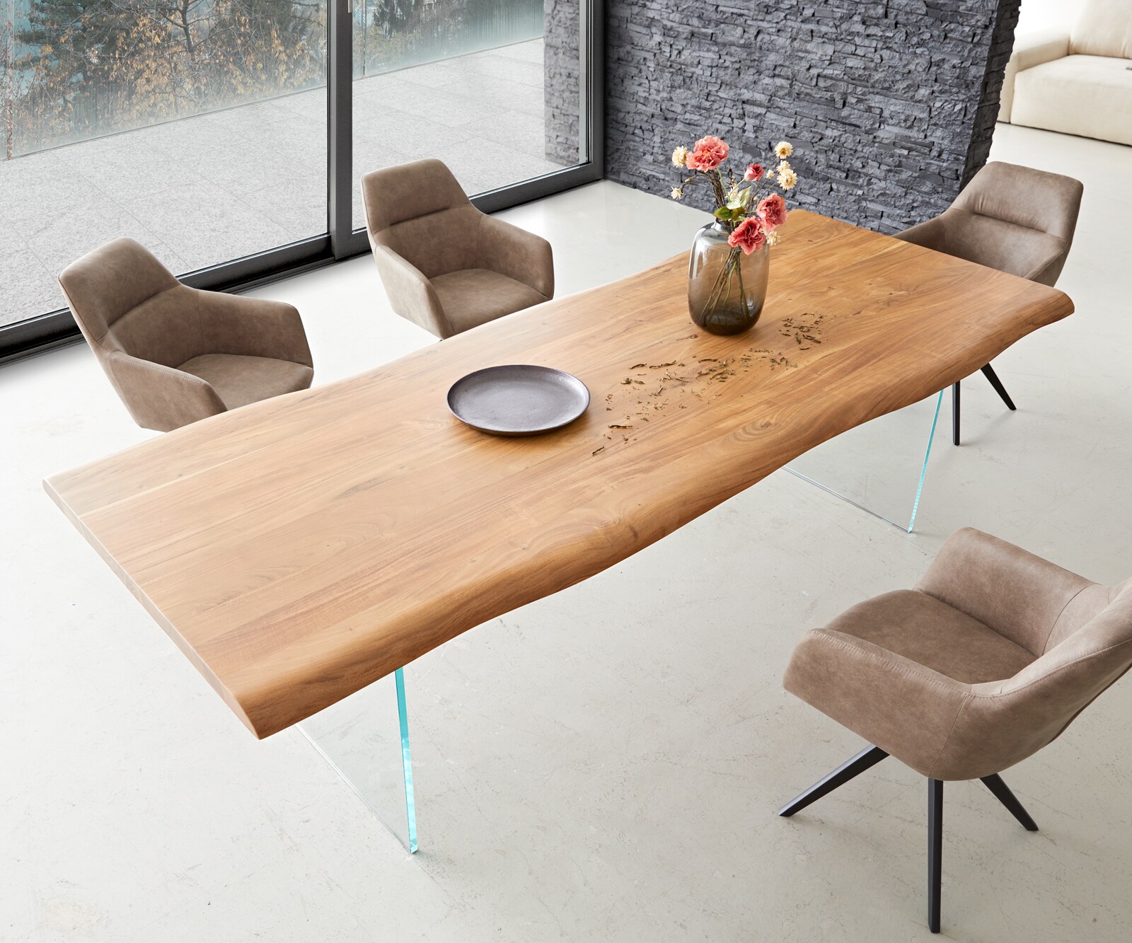 Table à manger Edge 260x100 XL acacia nature verre Live-Edge 3
