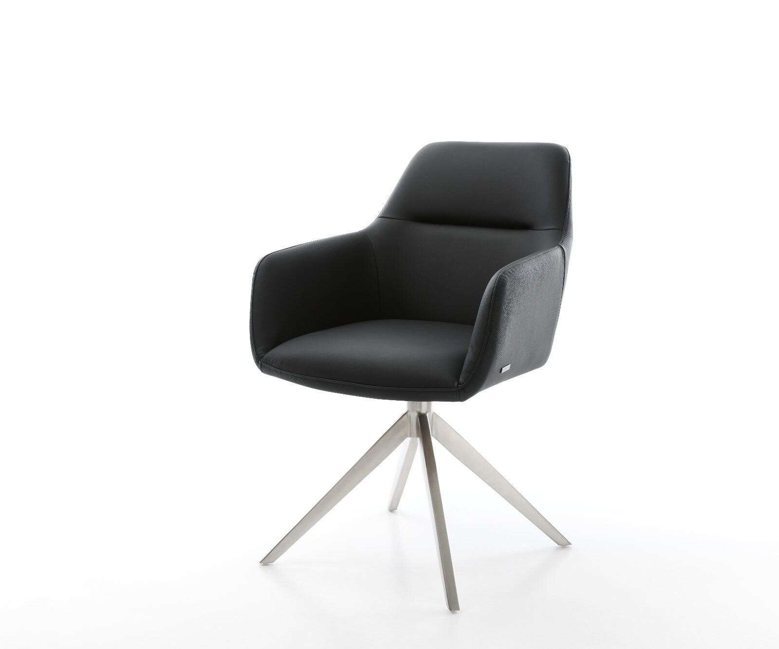Chaise-pivotante Pejo-Flex cuir de vache noir pied croisé large acier inoxydable brossé pivotement sur 360° fonction bascule ressorts ensachés Chaise-pivotante Pejo-Flex cuir de vache noir pied croisé large acier inoxydable brossé pivotement sur 360° fonction bascule ressorts ensachés