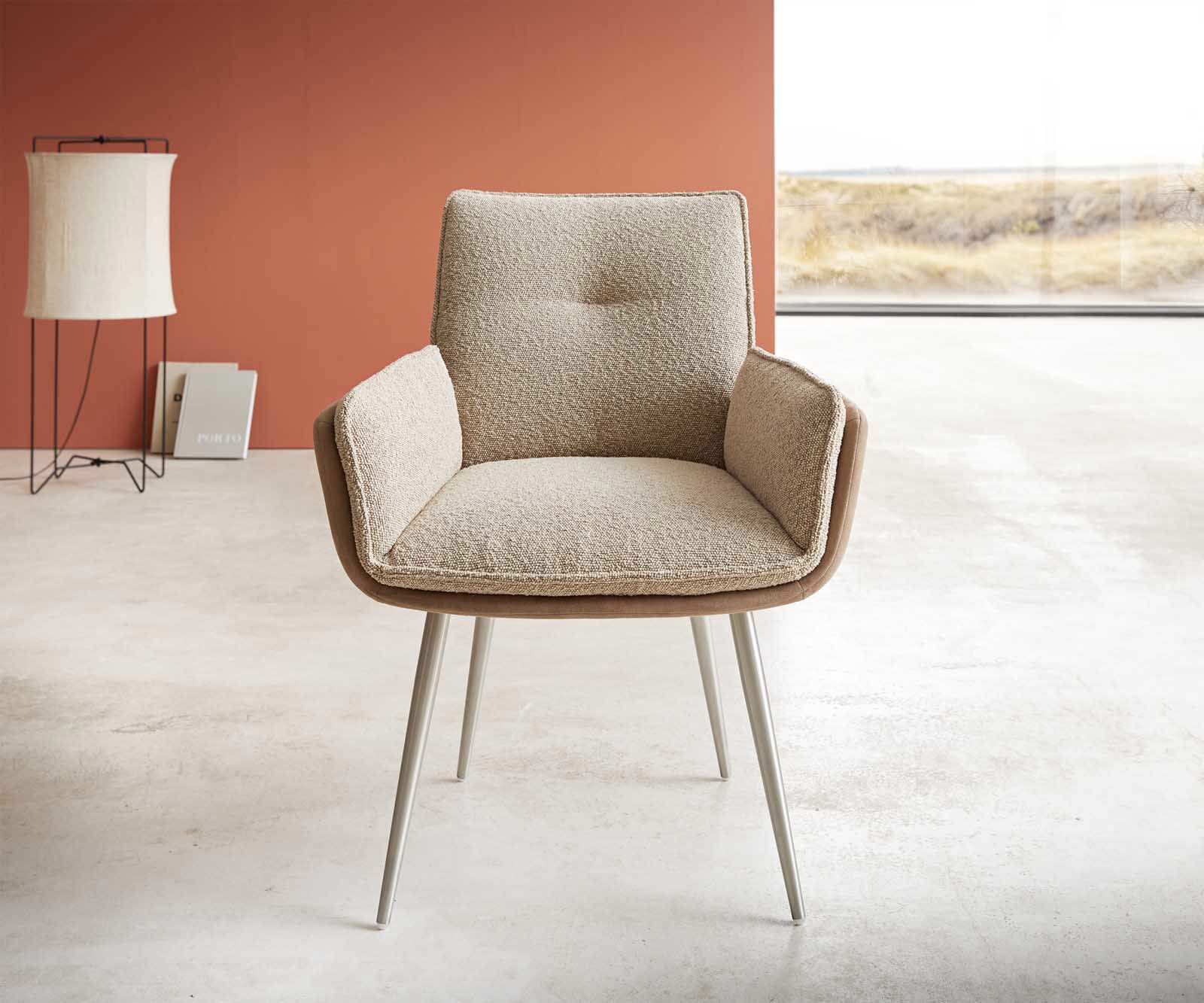 Chaise-de-salle-à-manger Nela-Flex tissu mixte couleur boue 4 pieds coniques acier inoxydable brossé 1 Chaise-de-salle-à-manger Nela-Flex tissu mixte couleur boue 4 pieds coniques acier inoxydable brossé 1