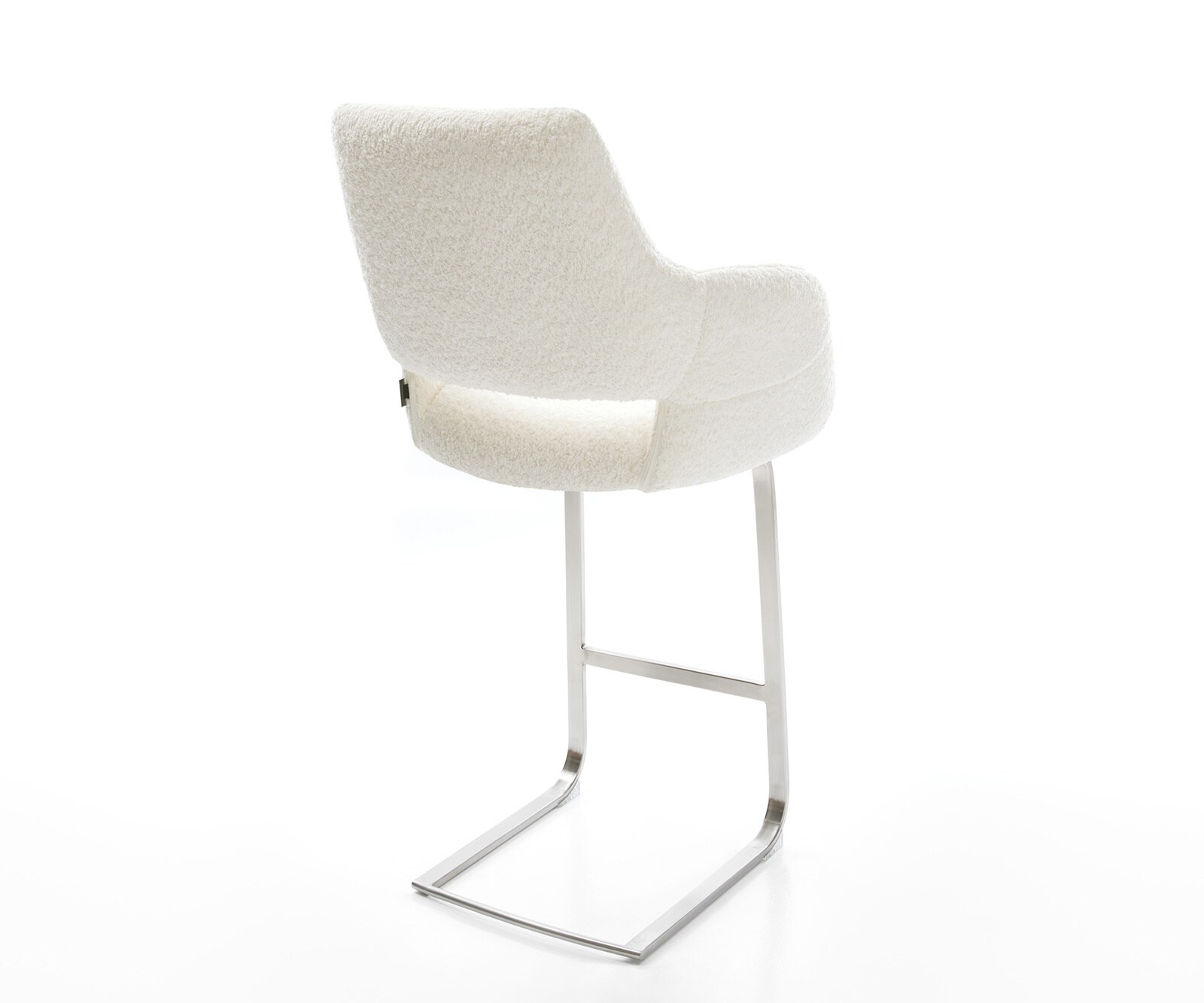 Chaise-de-bar Yago-Flex Bouclé Blanc Piétement luge plat Acier inoxydable Ressorts ensachés 4 Chaise-de-bar Yago-Flex Bouclé Blanc Piétement luge plat Acier inoxydable Ressorts ensachés 4