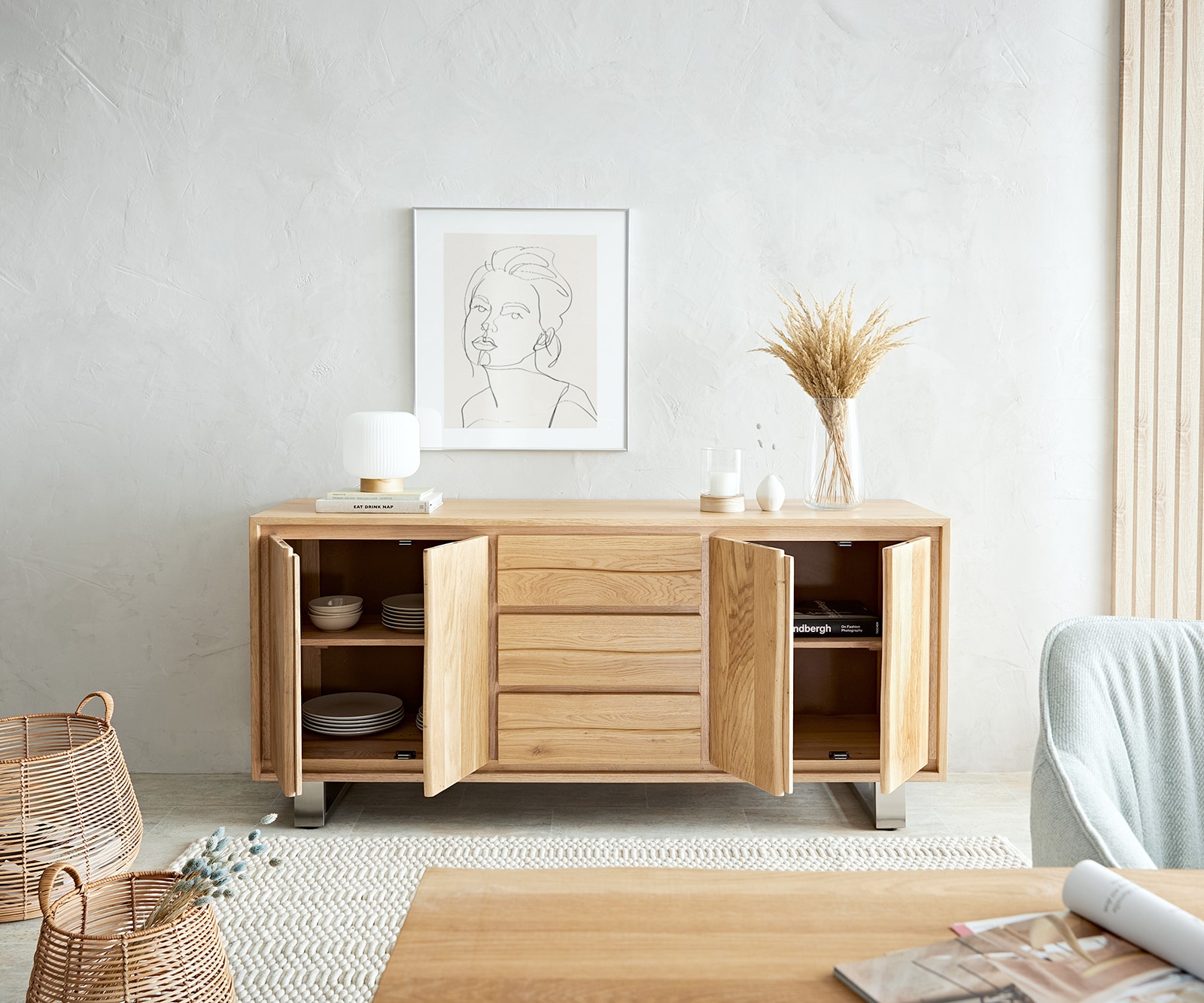 Buffet Live-Edge 170 cm chêne naturel 3 tiroirs 4 portes 4 Buffet Live-Edge 170 cm chêne naturel 3 tiroirs 4 portes 4