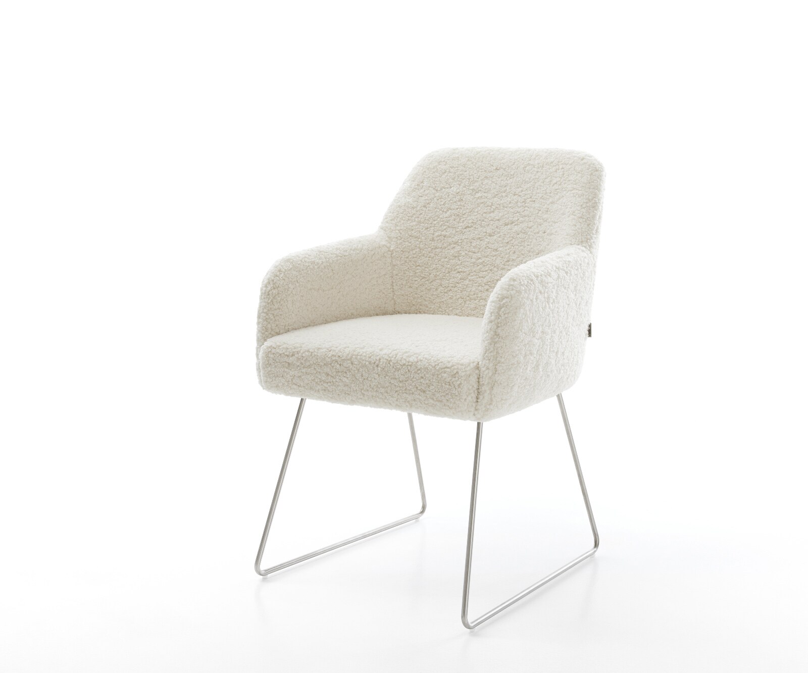 Chaise-de-salle-à-manger Greg-Flex tissu teddy beige pied trapèze acier inoxydable resorts ensachés 1