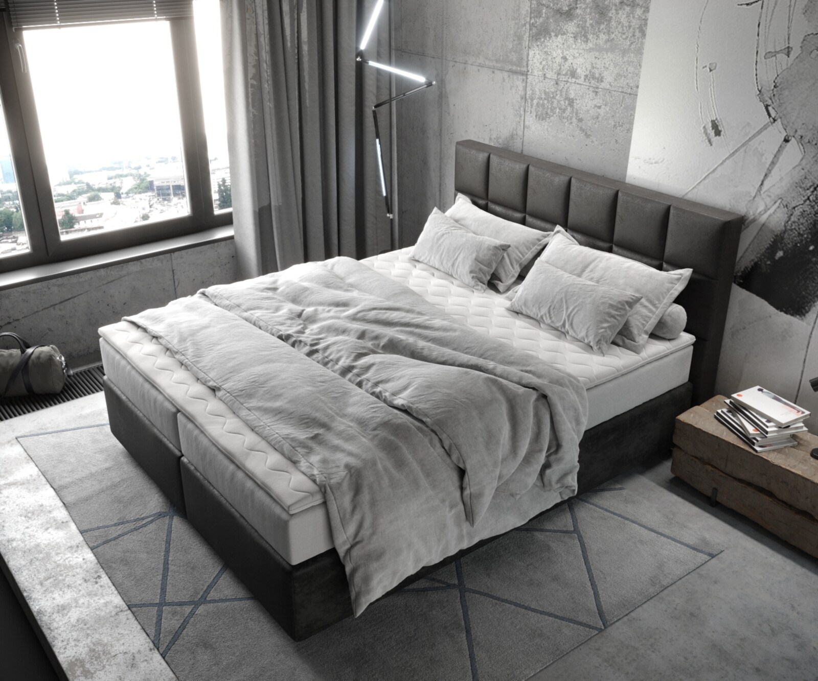 Lit-à-sommier-tapissier Dream-Fine 160x200 cm microfibre anthracite vintage avec matelas TFK et surmatelas viscoélastique 3