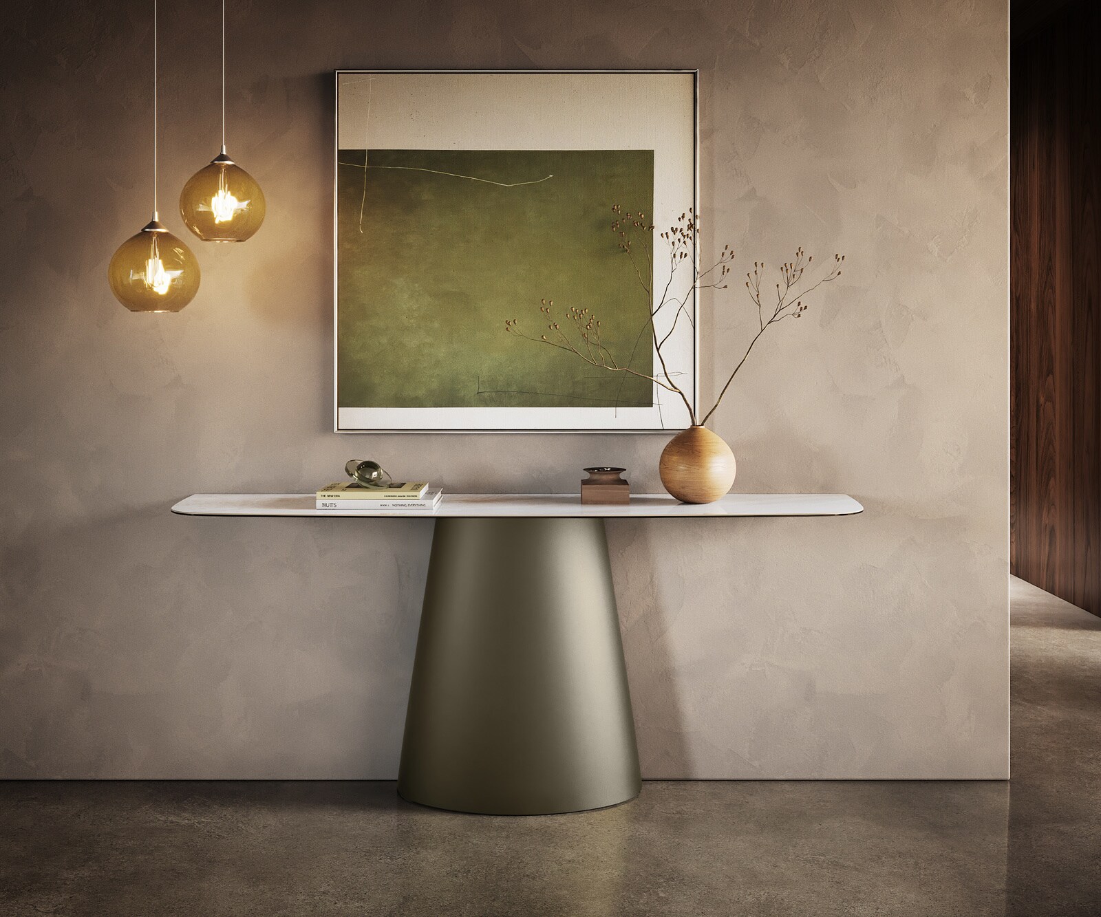 Console Edge forme bateau 180x40 cm Céramique Onyx Pearl Conos Métal Effektfinish Titan 4