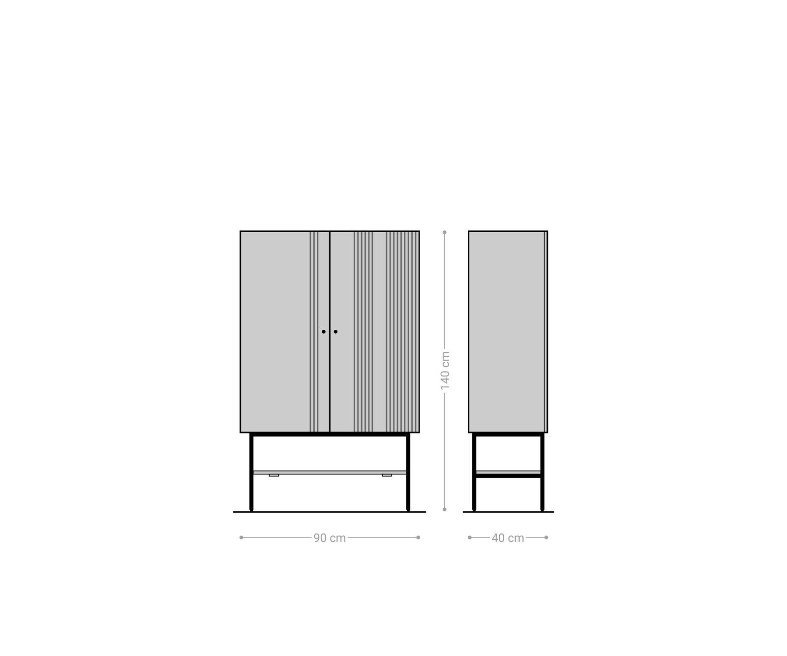 Buffet-hautNestos 90x140 cm Manguier White Wash Métal noir 2 portes 6