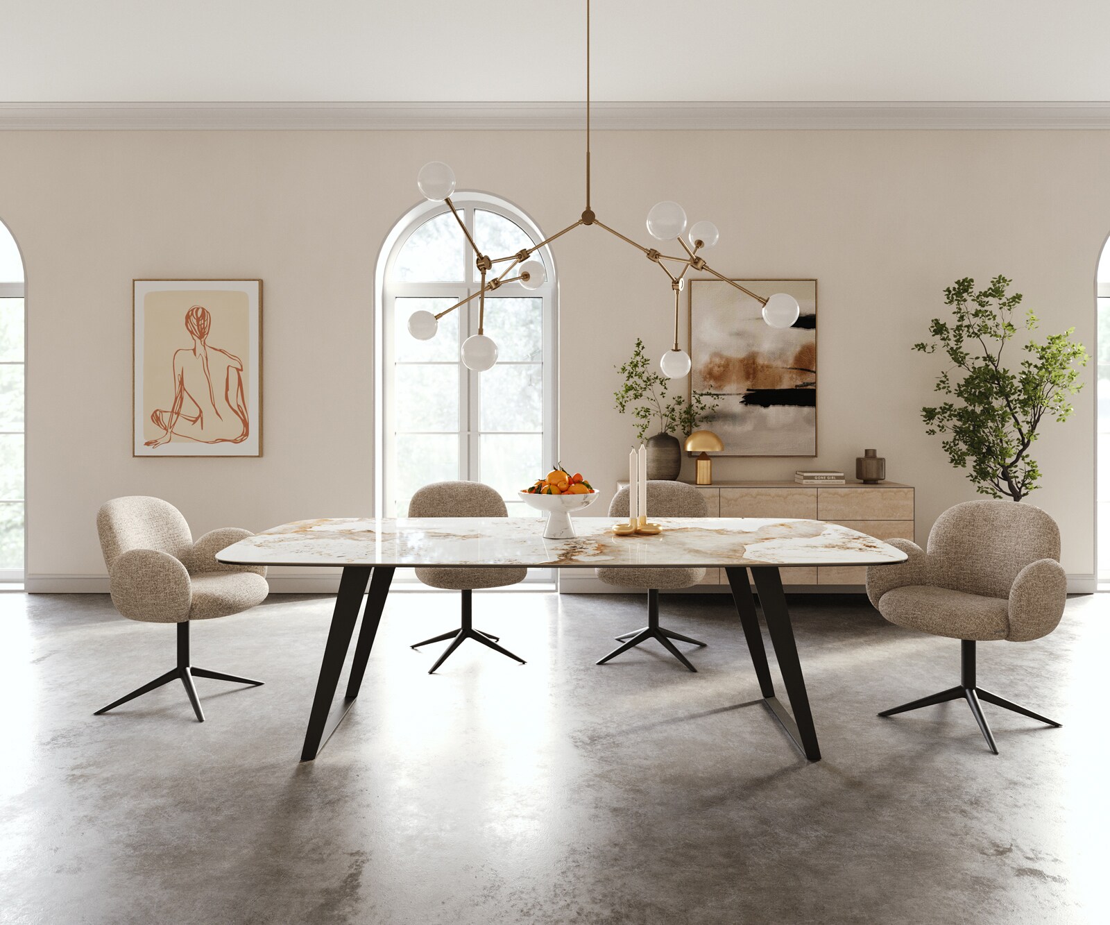 Table à manger Edge Boot 240x120 cm Céramique Minas Melange Blanc-Beige Métal Schräg Noir 2