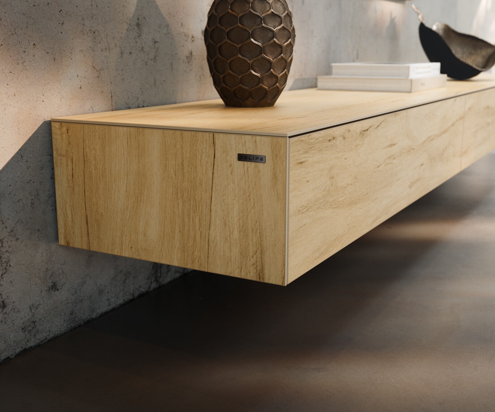 Meuble-TV Cuor 250 cm Céramique Laminam® Sabbia Teinte chêne 1 Clapet 1 Tiroir Flottant 6