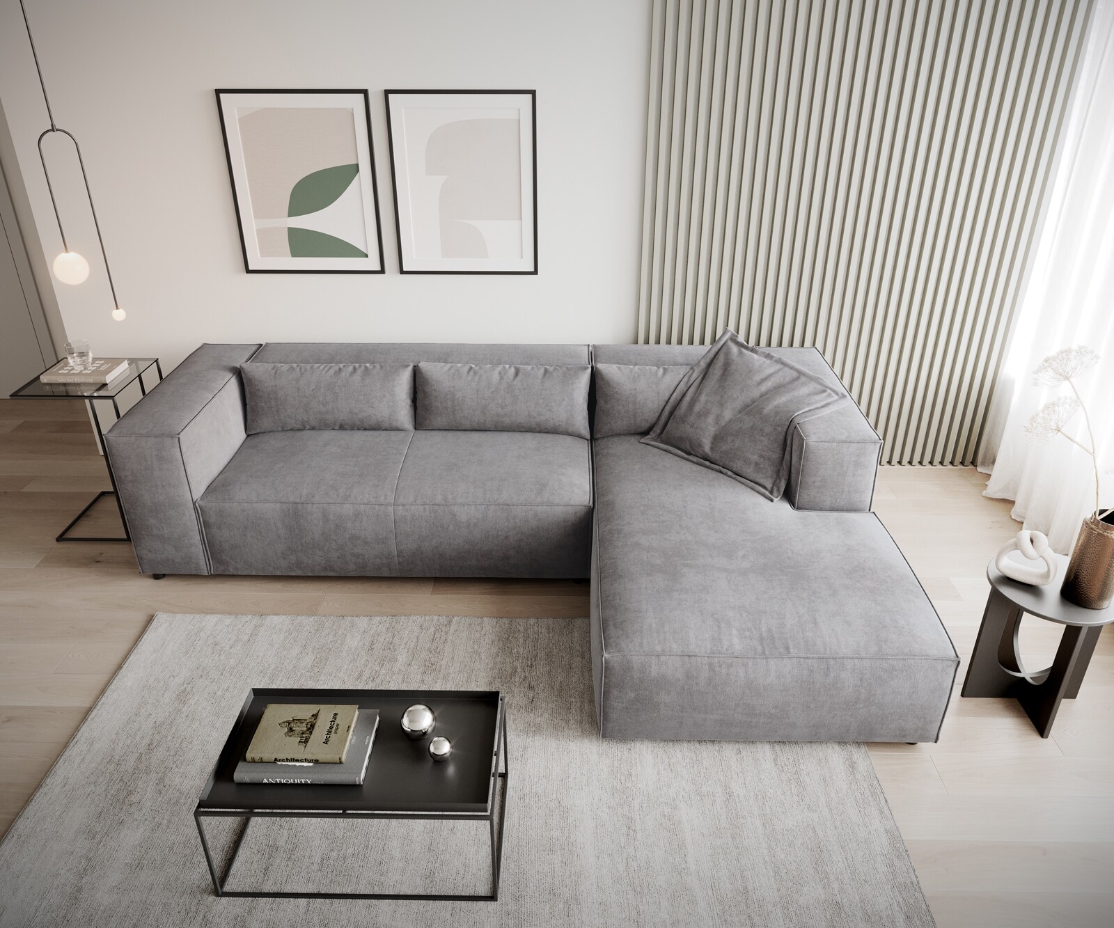 Canapé-d'angle Brom 260 x 175 cm microfibre gris recamière à droite 4