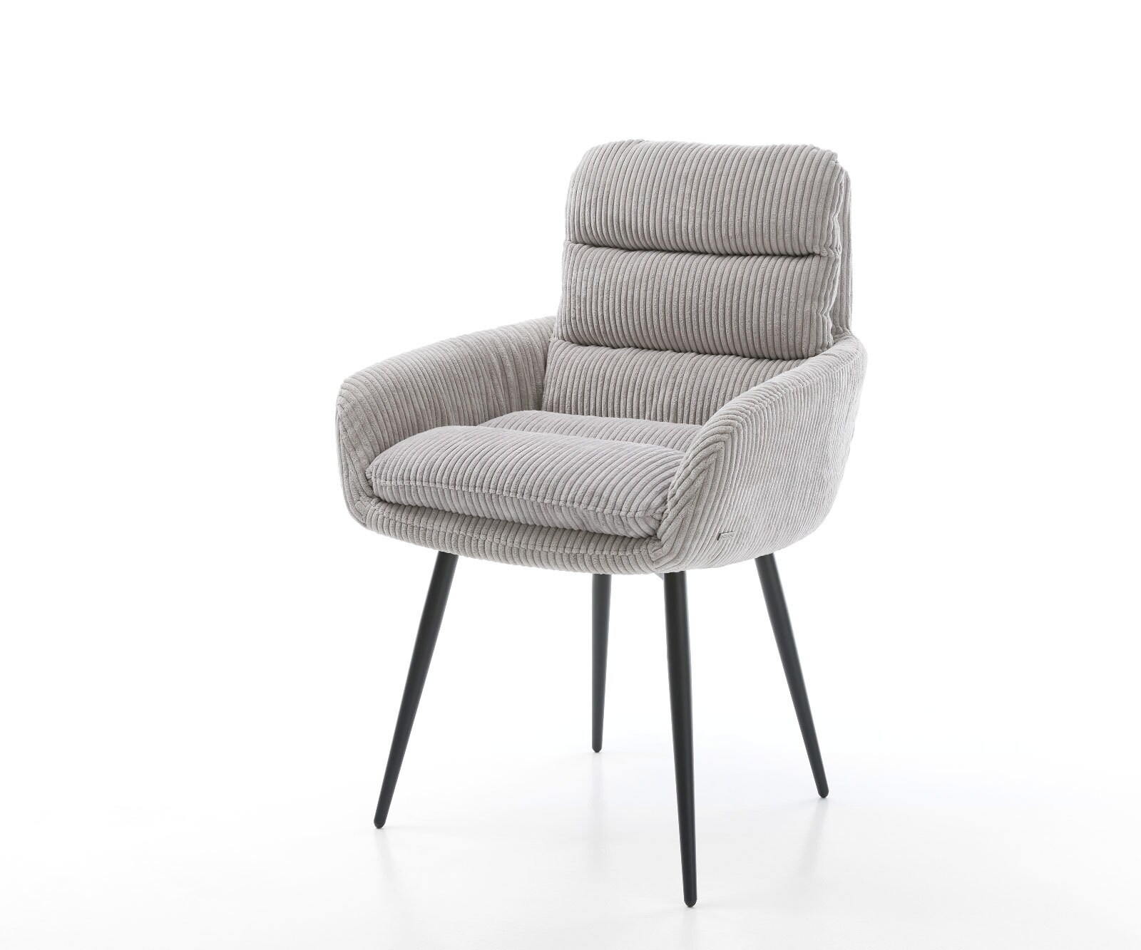 Chaise-de-salle-à-manger Abelia-Flex avec accoudoirs côtelé gris argenté 4 pieds coniques noir