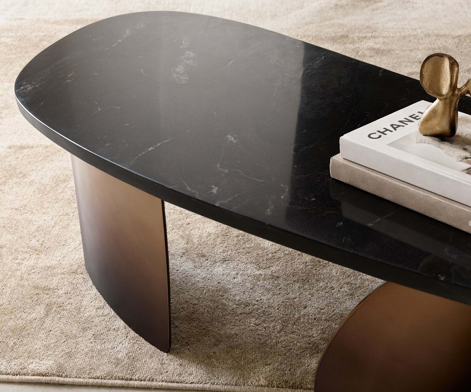 Table basse Marvello 100x50 cm marbre noir argenté métal Gold Ombre 3