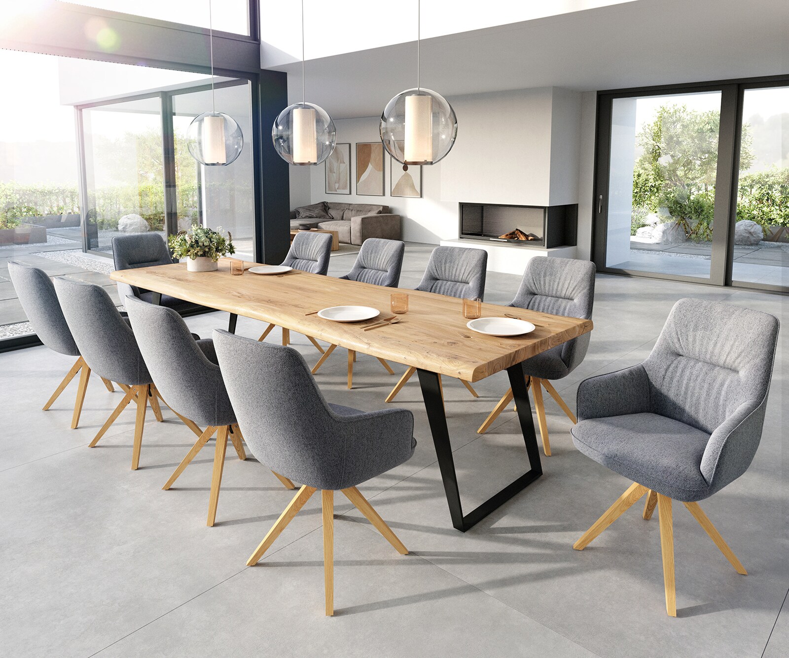 Chaise-de-salle-à-manger Zelia-Flex avec accoudoirs tissu texturé gris clair pied en bois angulaire naturel ressorts ensachés 3 Chaise-de-salle-à-manger Zelia-Flex avec accoudoirs tissu texturé gris clair pied en bois angulaire naturel ressorts ensachés 3