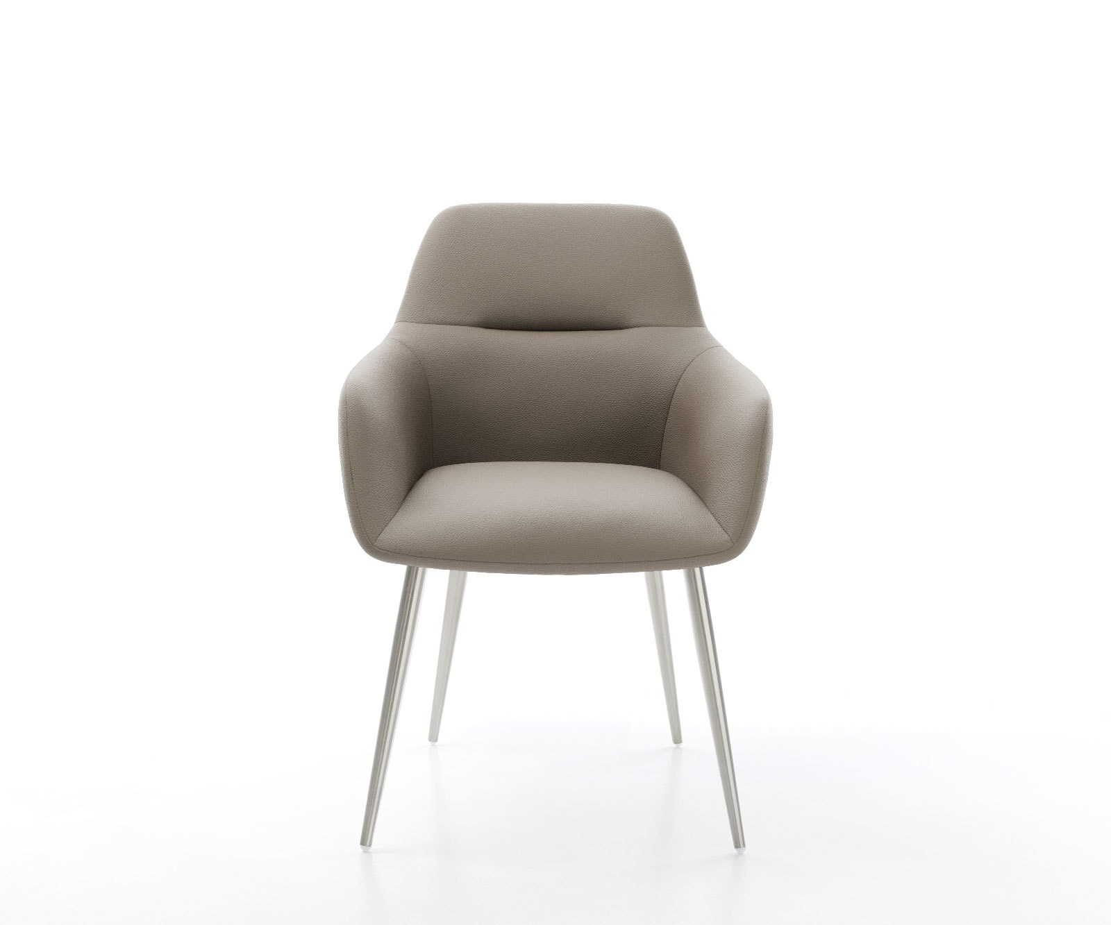 Chaise-de-salle-à-manger Pejo-Flex cuir de vache couleur boue 4 pieds coniques acier inoxydable brossé ressorts ensachés 2