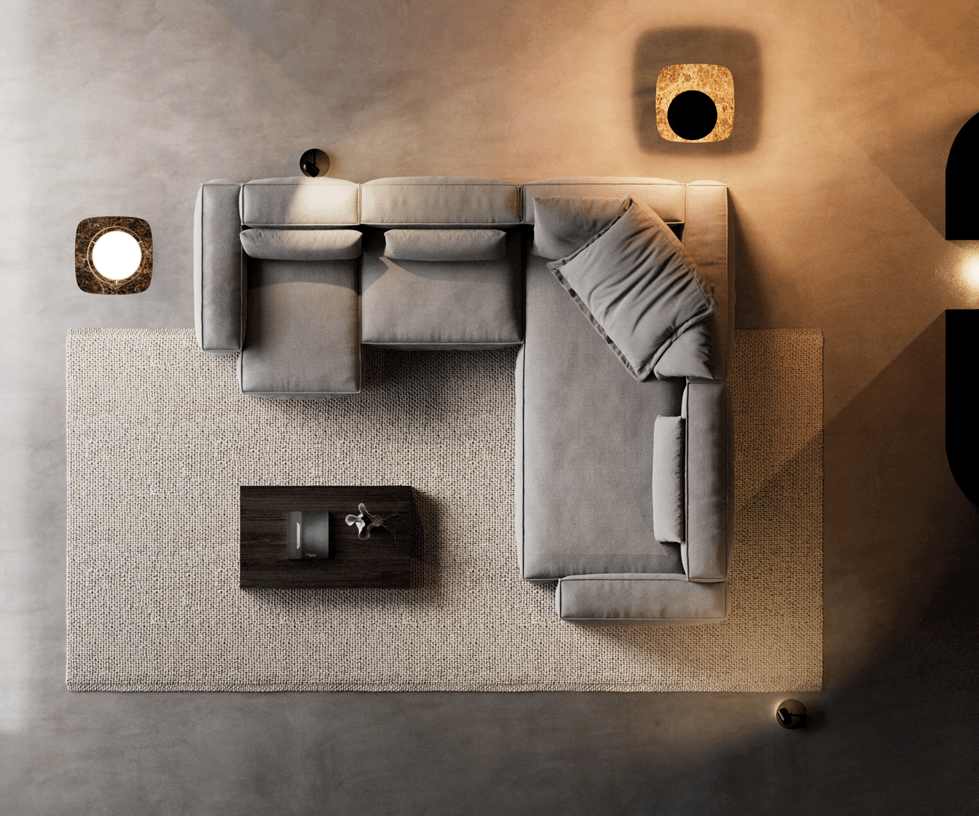 Canapé panoramique Freestyle 360x290 cm Tissu structuré doux Gris couture passepoilée 6