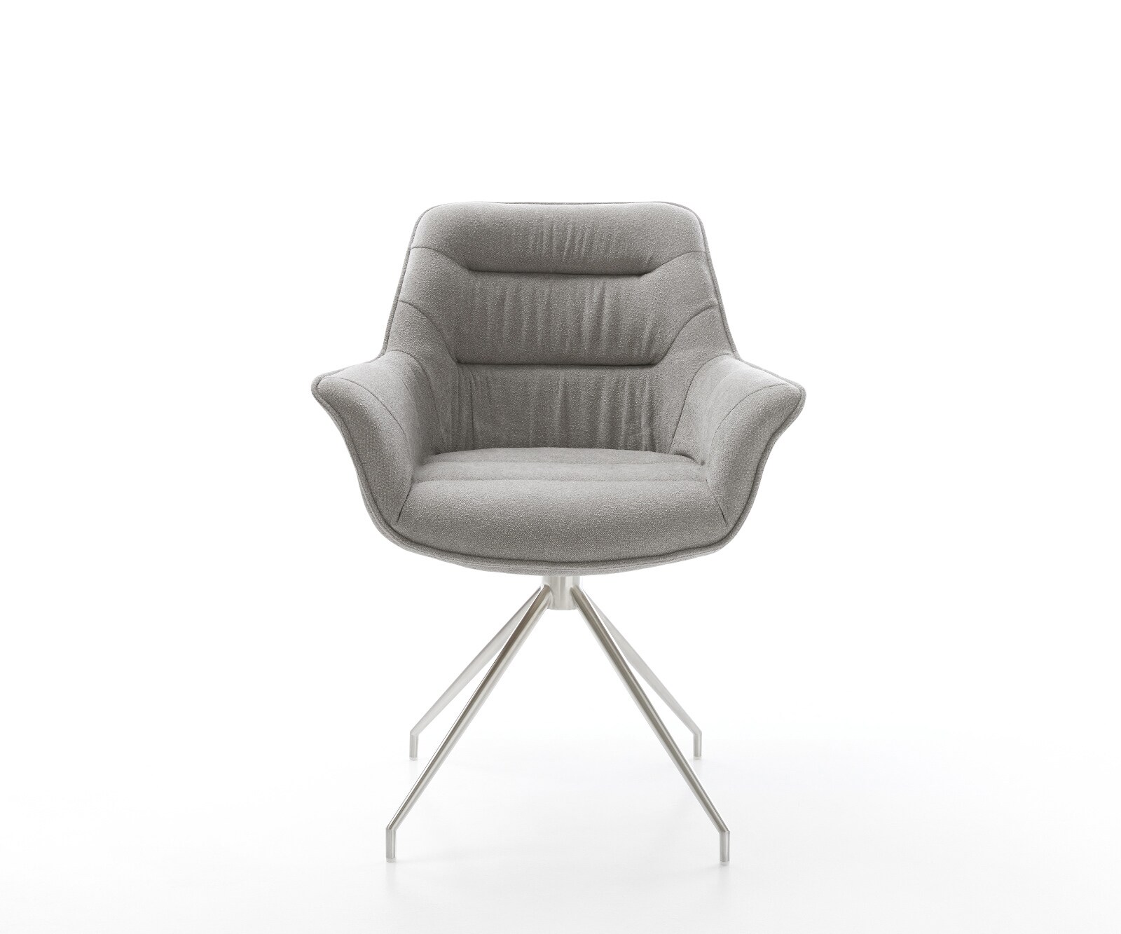 Chaise-de-salle-à-manger Kaira-Flex tissu structuré doux gris pied croisé conique acier inoxydable 2