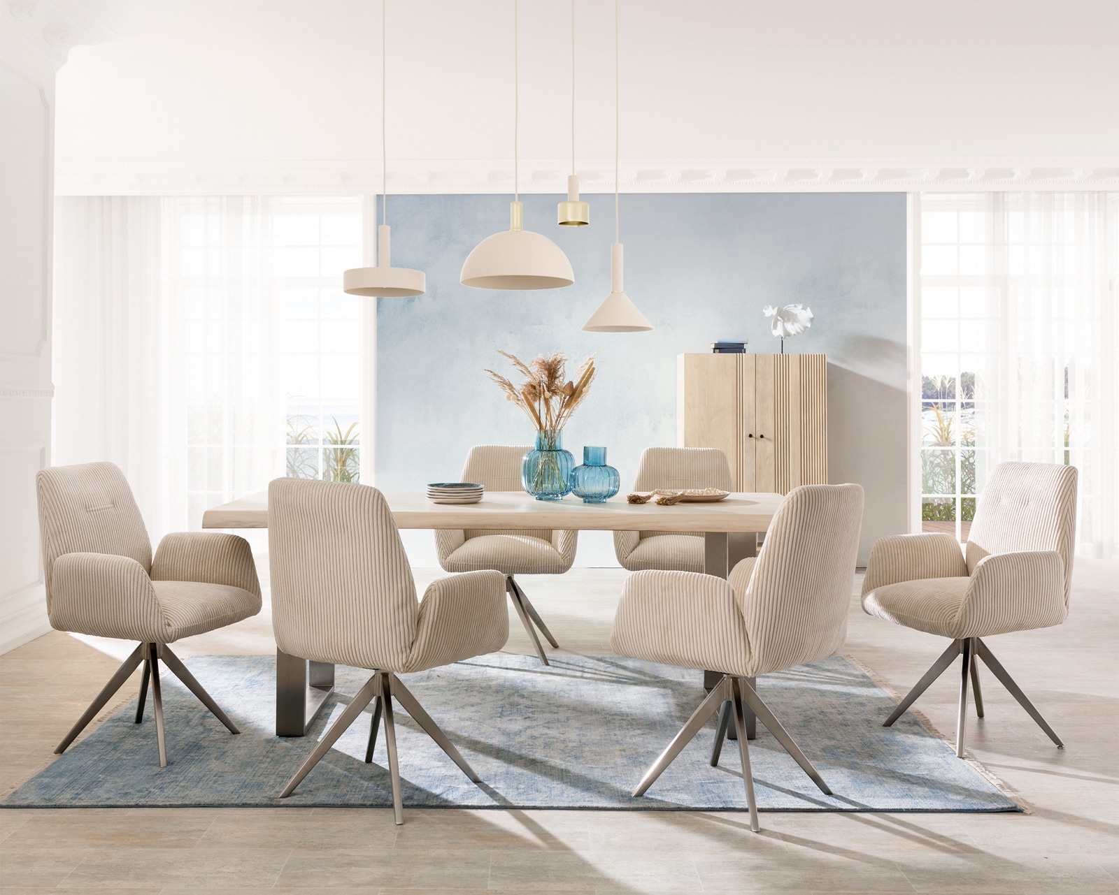 Chaise-de-salle-à-manger Zoa-Flex côtelé beige vintage pied croisé angulaire acier inoxydable brossé ressorts ensachés 3 Chaise-de-salle-à-manger Zoa-Flex côtelé beige vintage pied croisé angulaire acier inoxydable brossé ressorts ensachés 3