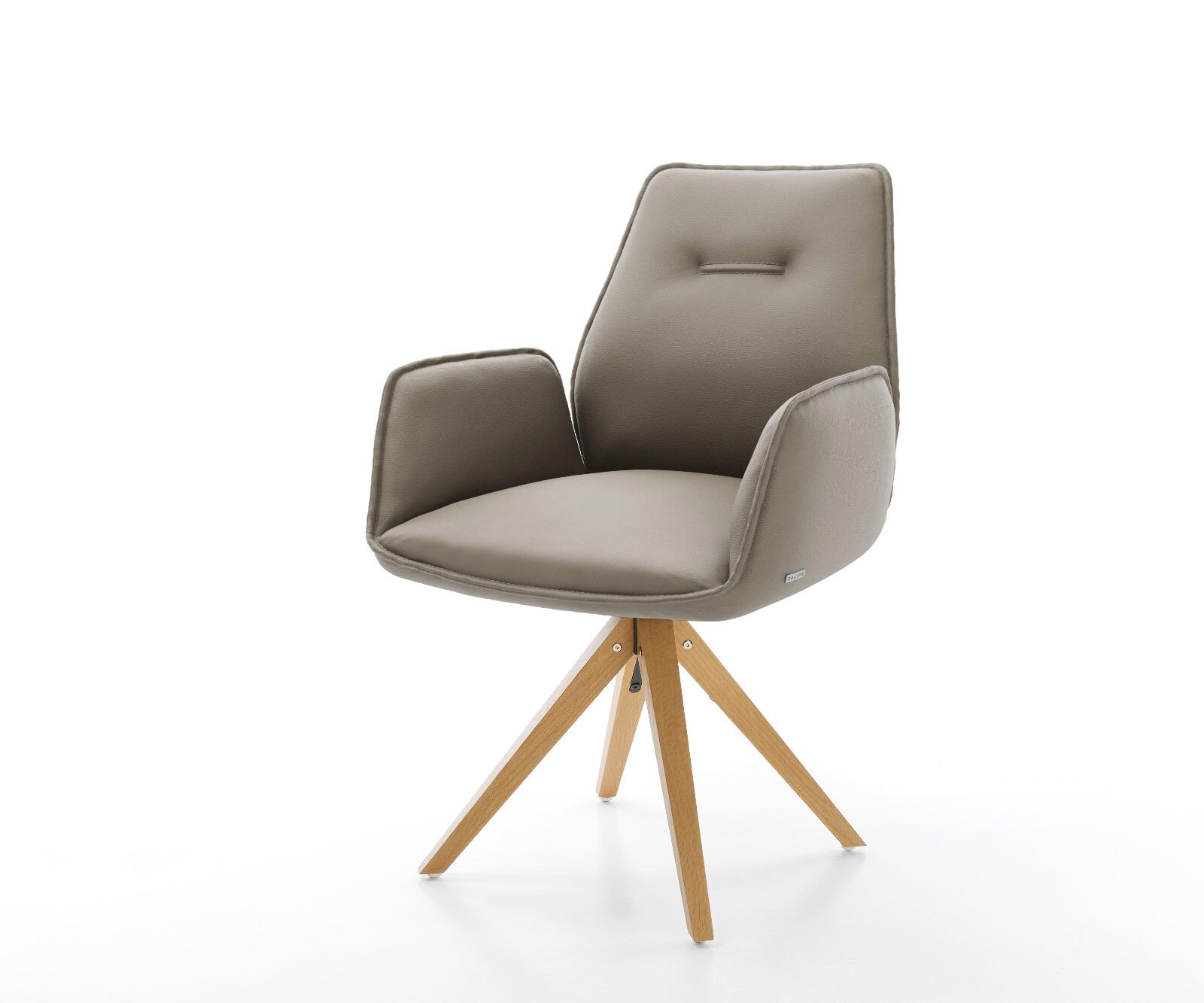 Chaise-de-salle-à-manger Zoa-Flex cuir de vache couleur boue pied en bois angulaire naturel ressorts ensachés