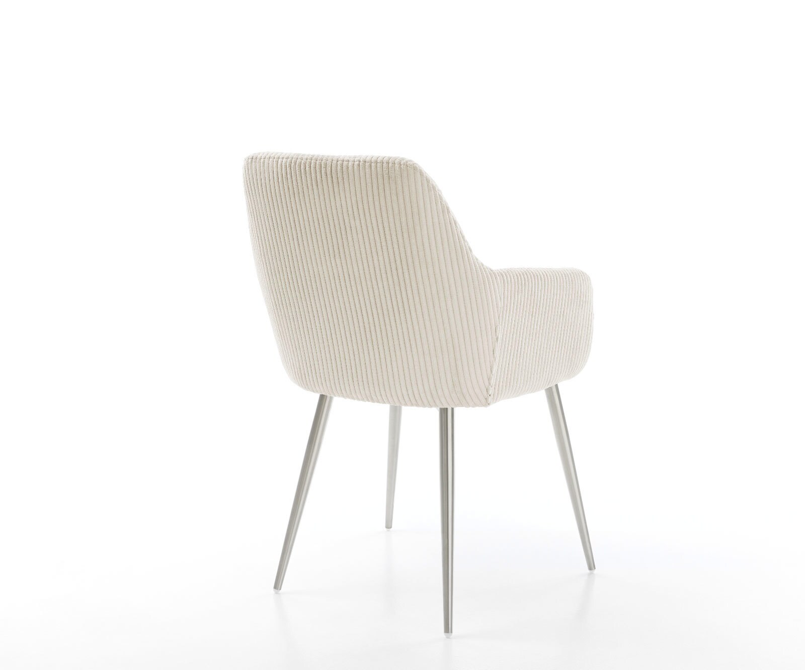 Chaise-de-salle-à-manger Pejo-Flex côtelé beige vintage 4 pieds coniques acier inoxydable brossé ressorts ensachés 4
