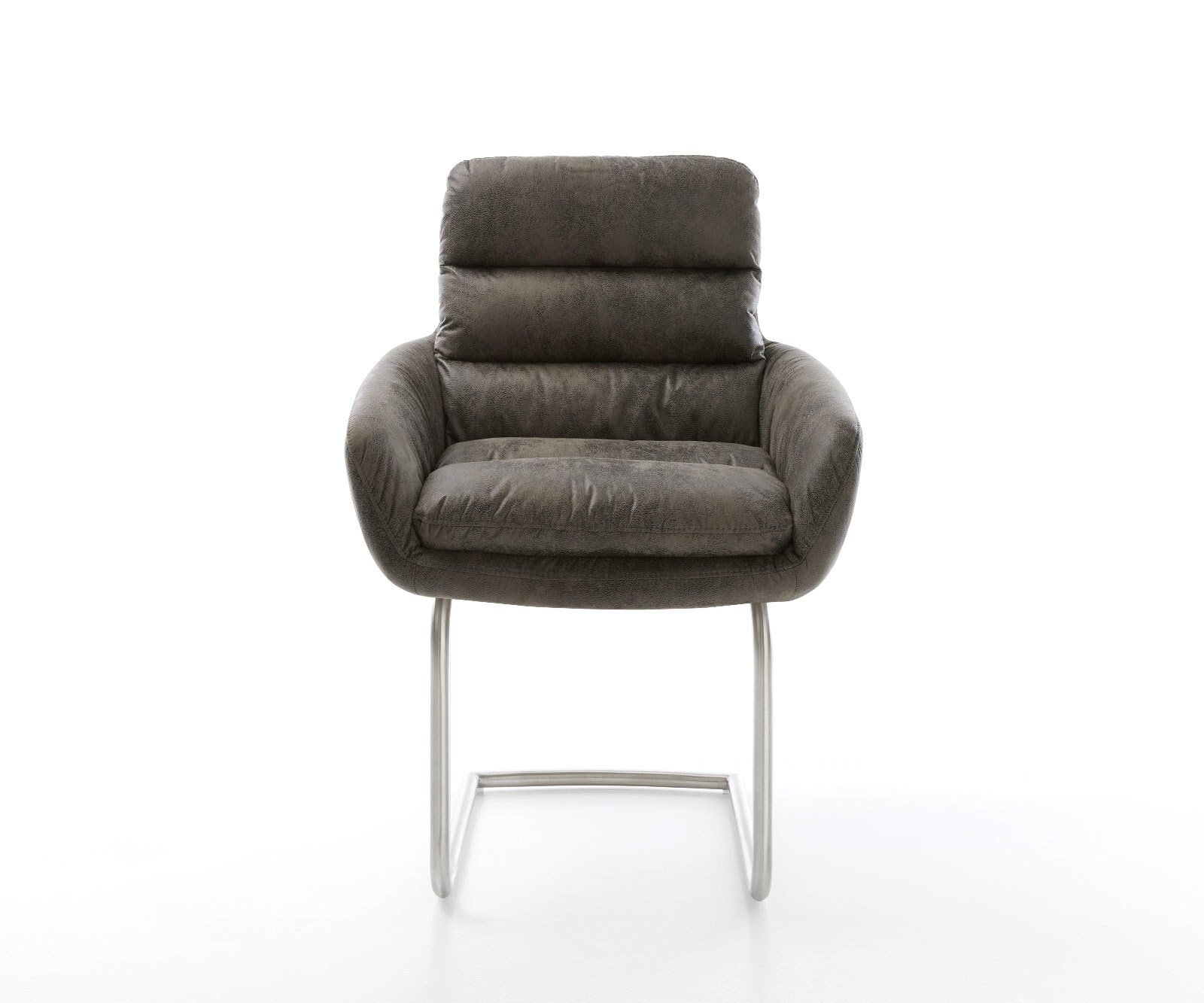 Cantilever Abelia-Flex avec accoudoirs microvelours gris antique pied cantilever rond acier inoxydable brossé 2