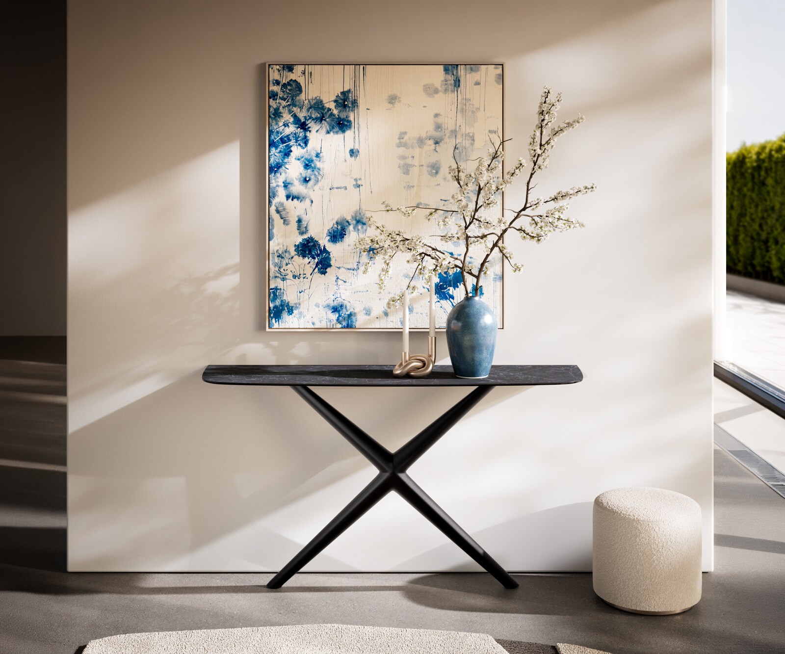 Console Edge forme bateau 140x40 cm Céramique Laminam® Nero Greco Anthrazit Estelo Métal Noir 3