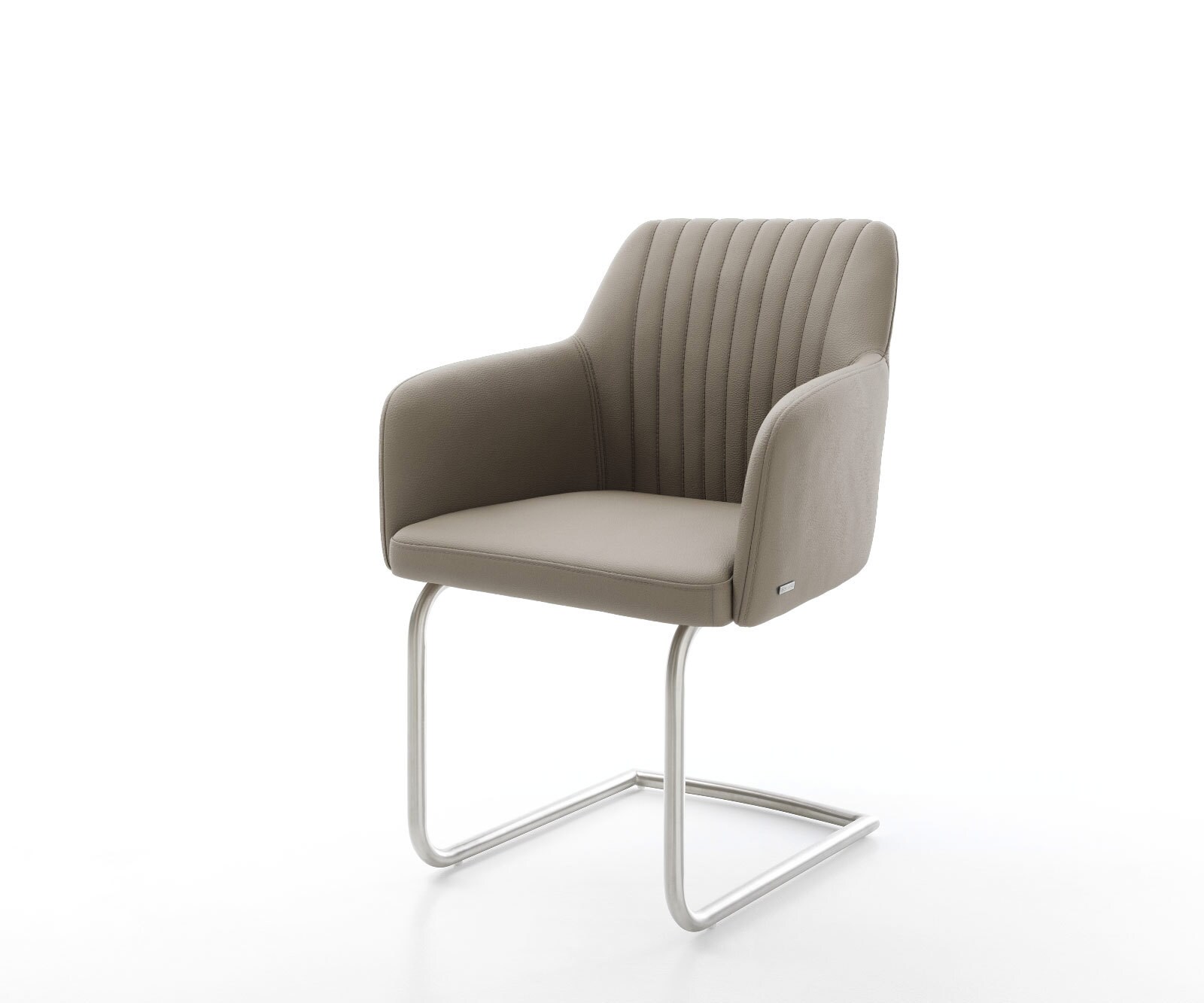 Cantilever Greg-Flex cuir de vache couleur boue pied cantilever rond acier inoxydable brossé ressorts ensachés 1