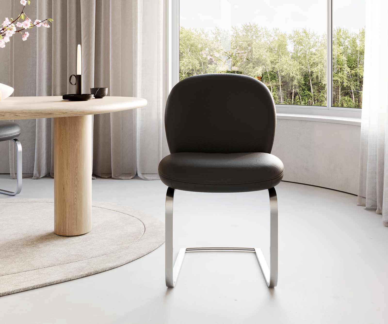 Cantilever Nube-Flex cuir de vache noir pied cantilever plat acier inoxydable brossé ressorts ensachés 2