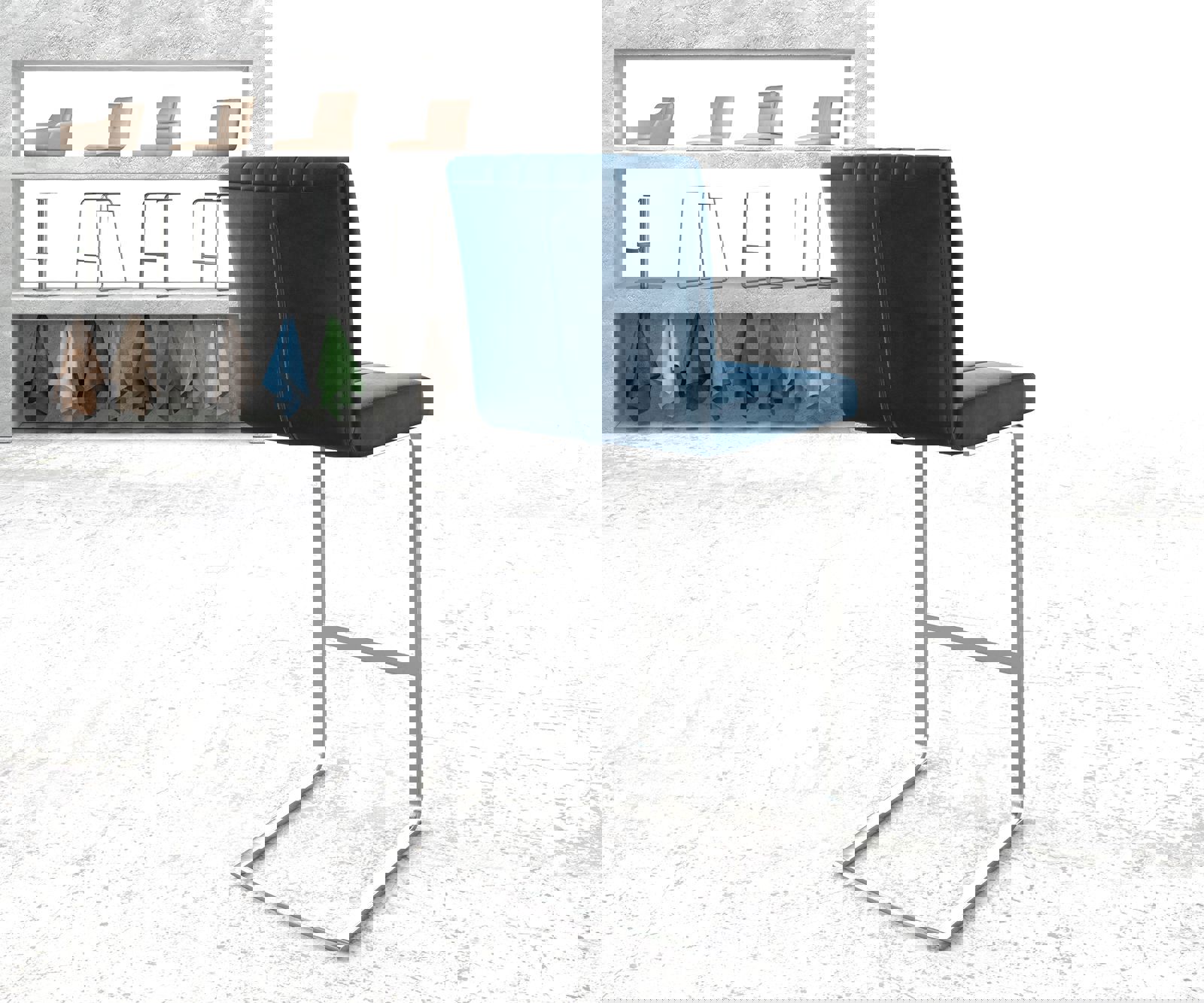 Chaise-de-bar Luiga-Flex velours bleu chaise cantilever acier plat inoxydable 2 Chaise-de-bar Luiga-Flex velours bleu chaise cantilever acier plat inoxydable 2