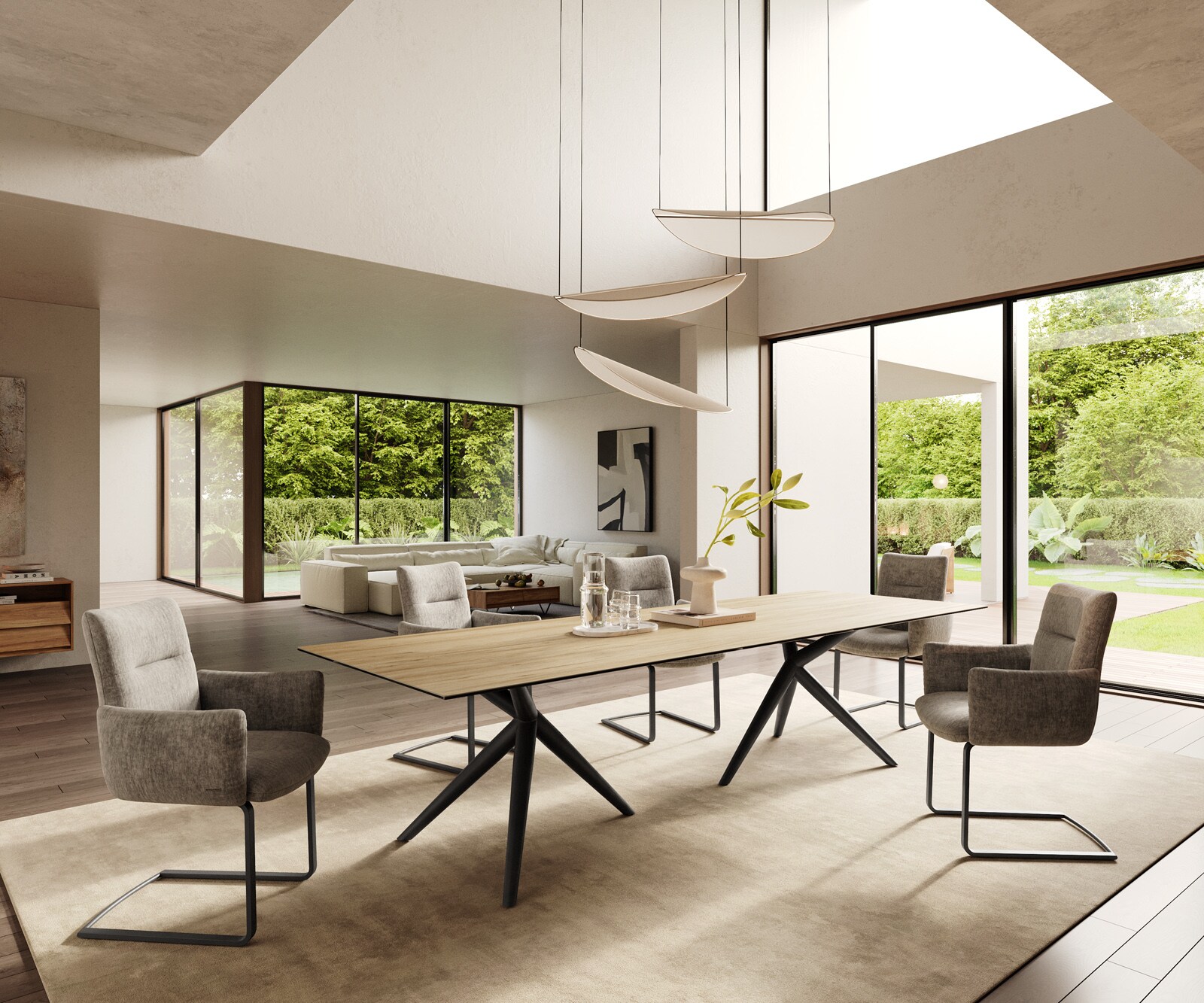 Table à manger Edge 300x100 Céramique Laminam® Sabbia Couleur chêne Estelar rond Métal Noir 5