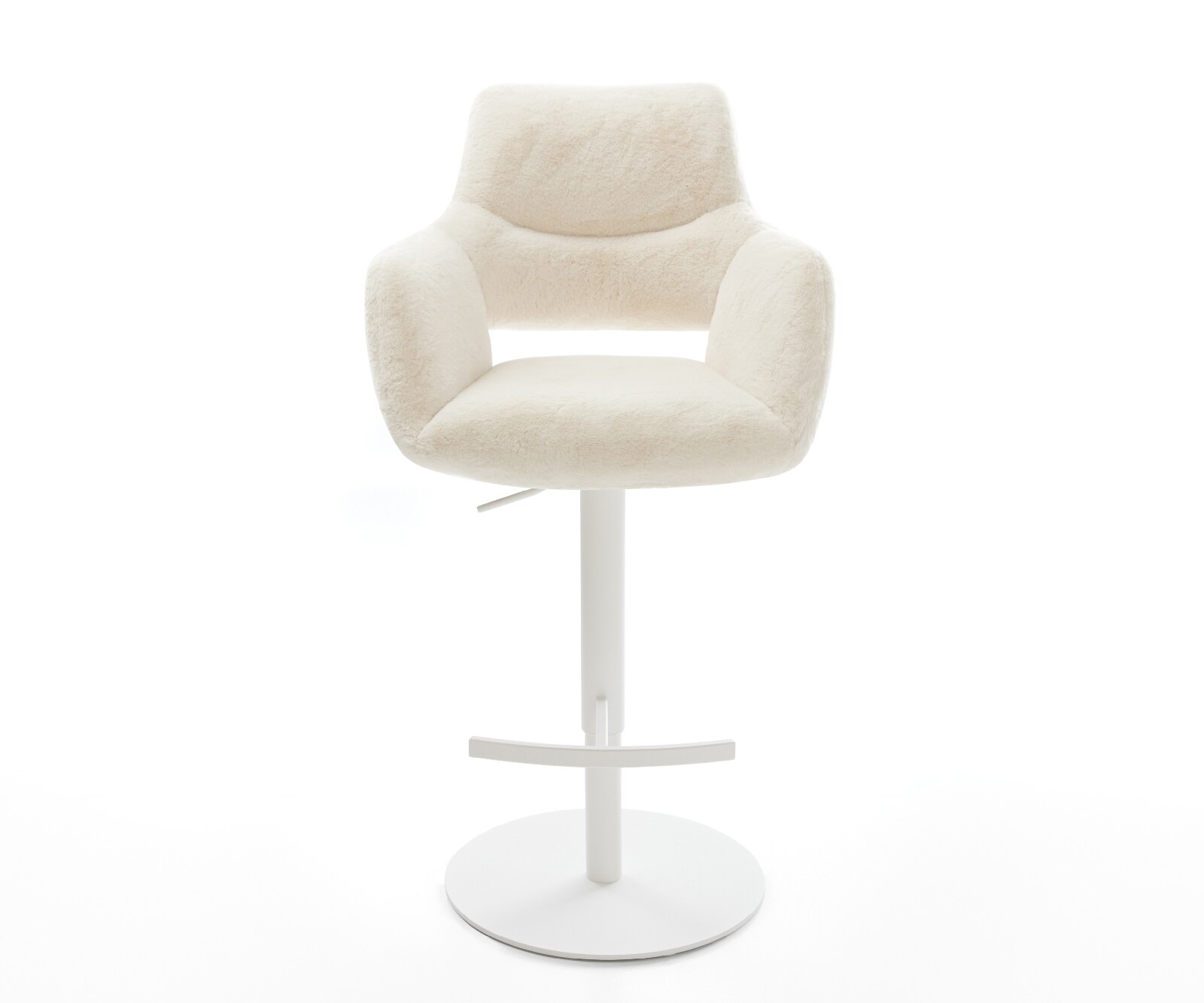 Chaise-de-bar Yago-Flex Peluche Crème-blanc Pied pivotant réglable en hauteur blanc Blanc Ressort ensaché 2