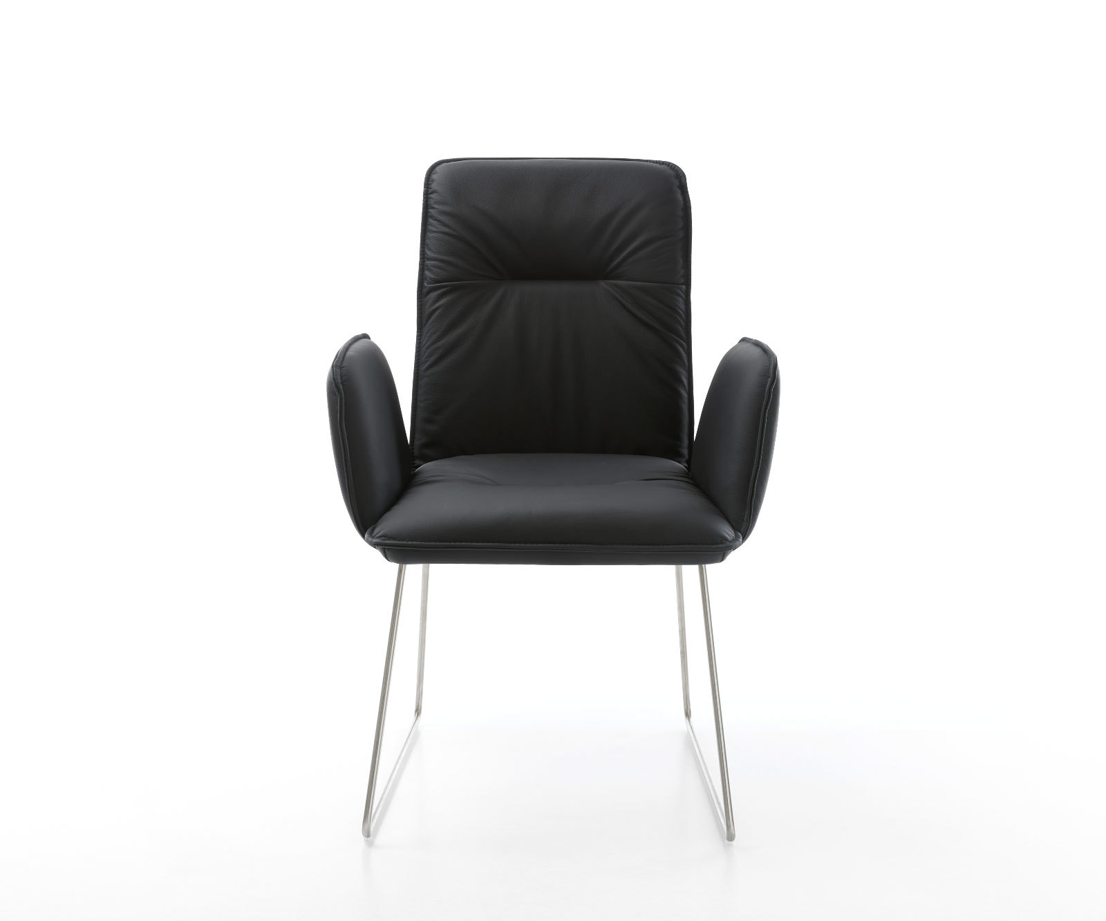 Chaise-de-salle-à-manger Vinja-Flex cuir de vache noir pied trapèze acier inoxydable brossé 1 Chaise-de-salle-à-manger Vinja-Flex cuir de vache noir pied trapèze acier inoxydable brossé 1