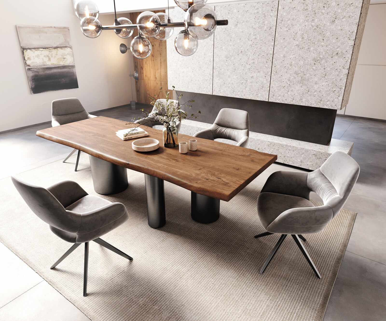Table à manger Edge 260x100 XL Acacia Marron Troa Acier inoxydable Graphite Live-Edge 5